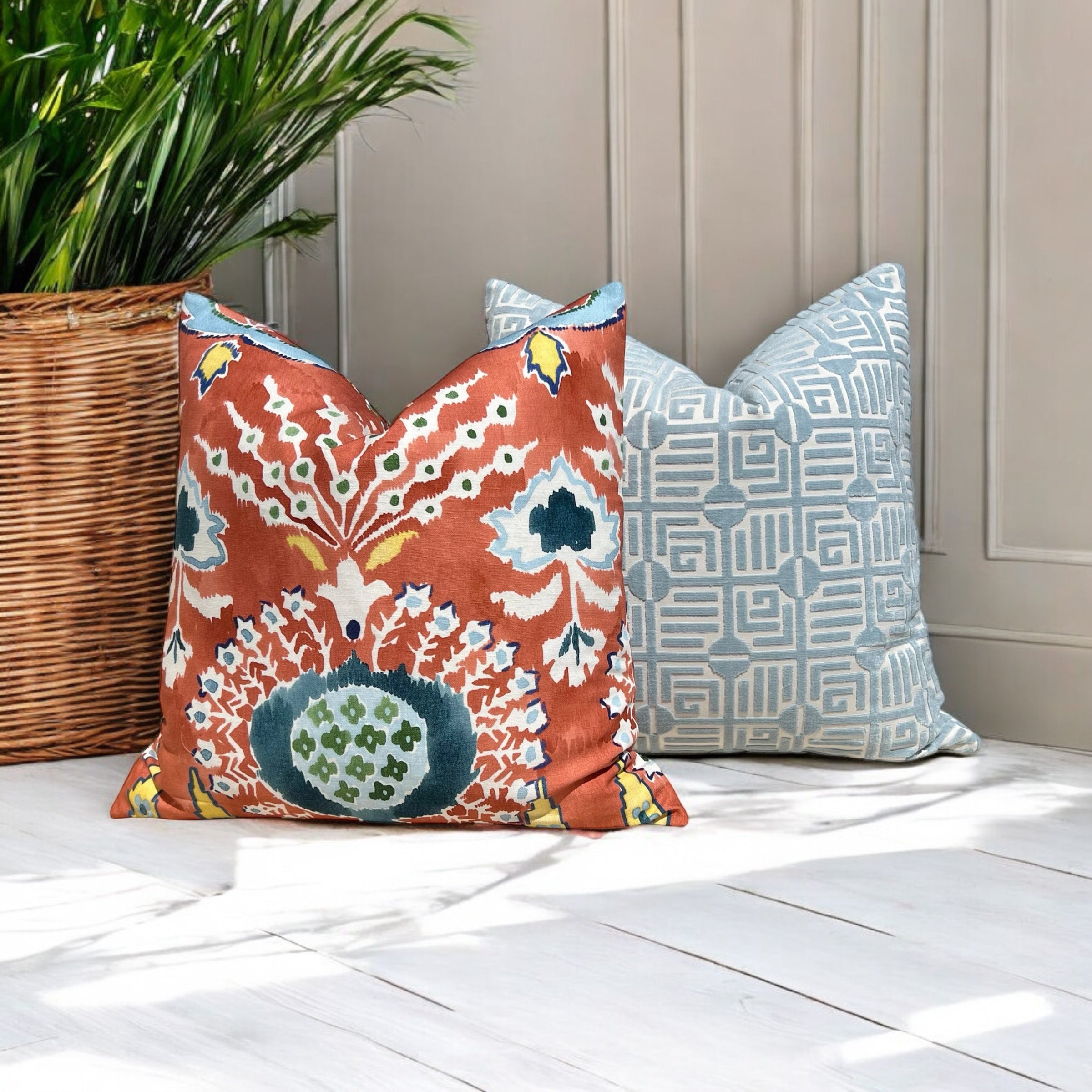 Thibaut Mendoza Suzani Pillow in Coral.