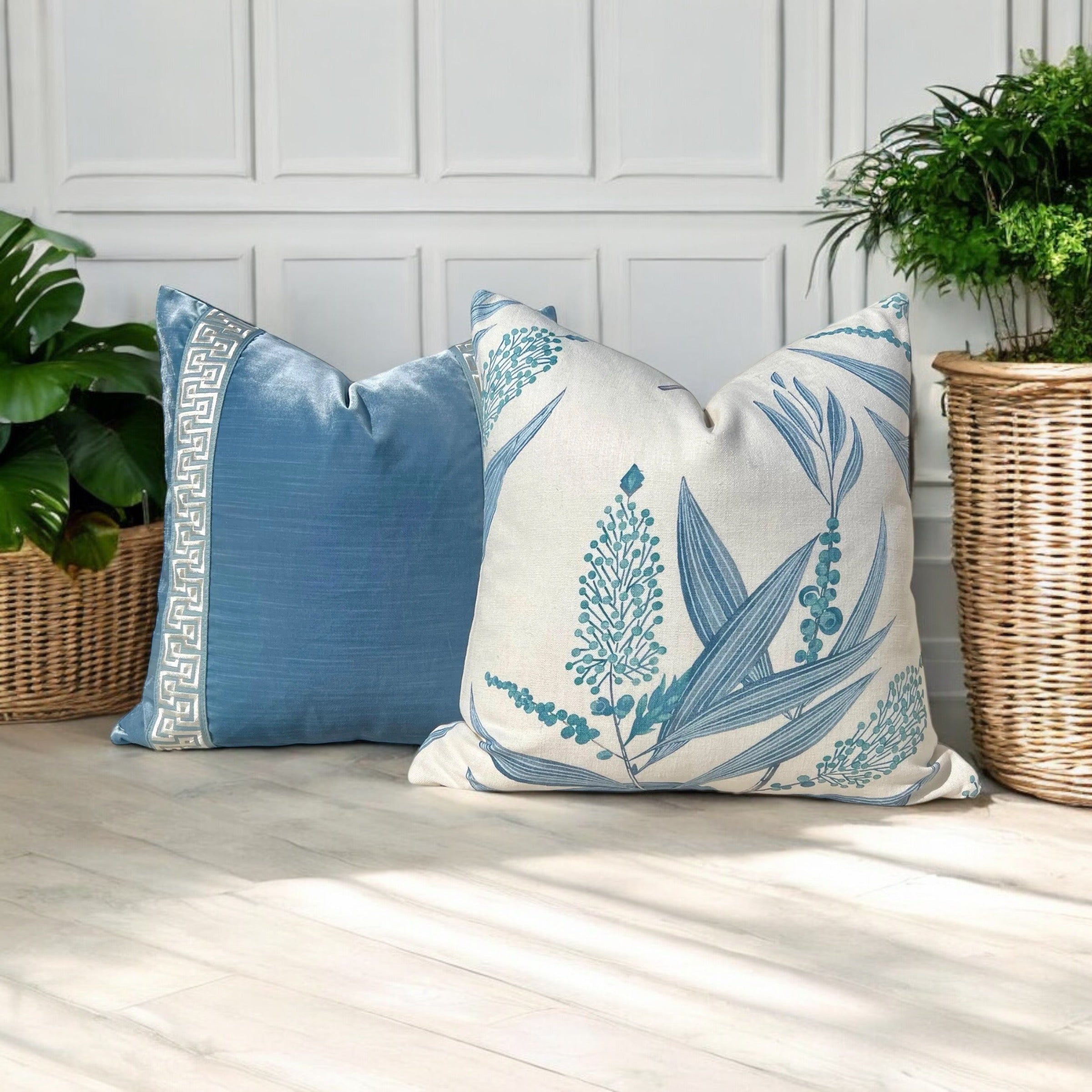 Thibaut Winter Bud Floral Pillow - Blue, White