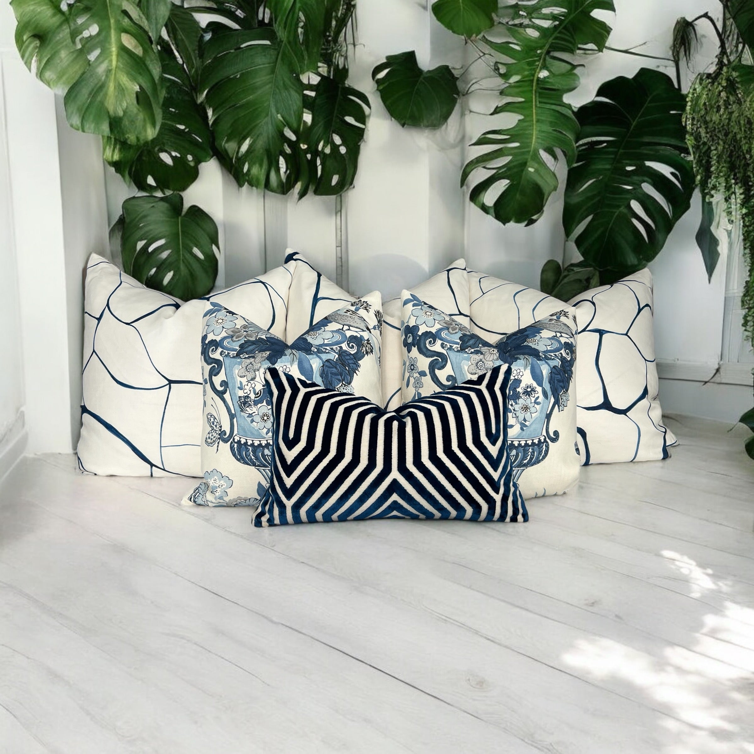 Schumacher Lansdale Bouquet Pillow Blue.