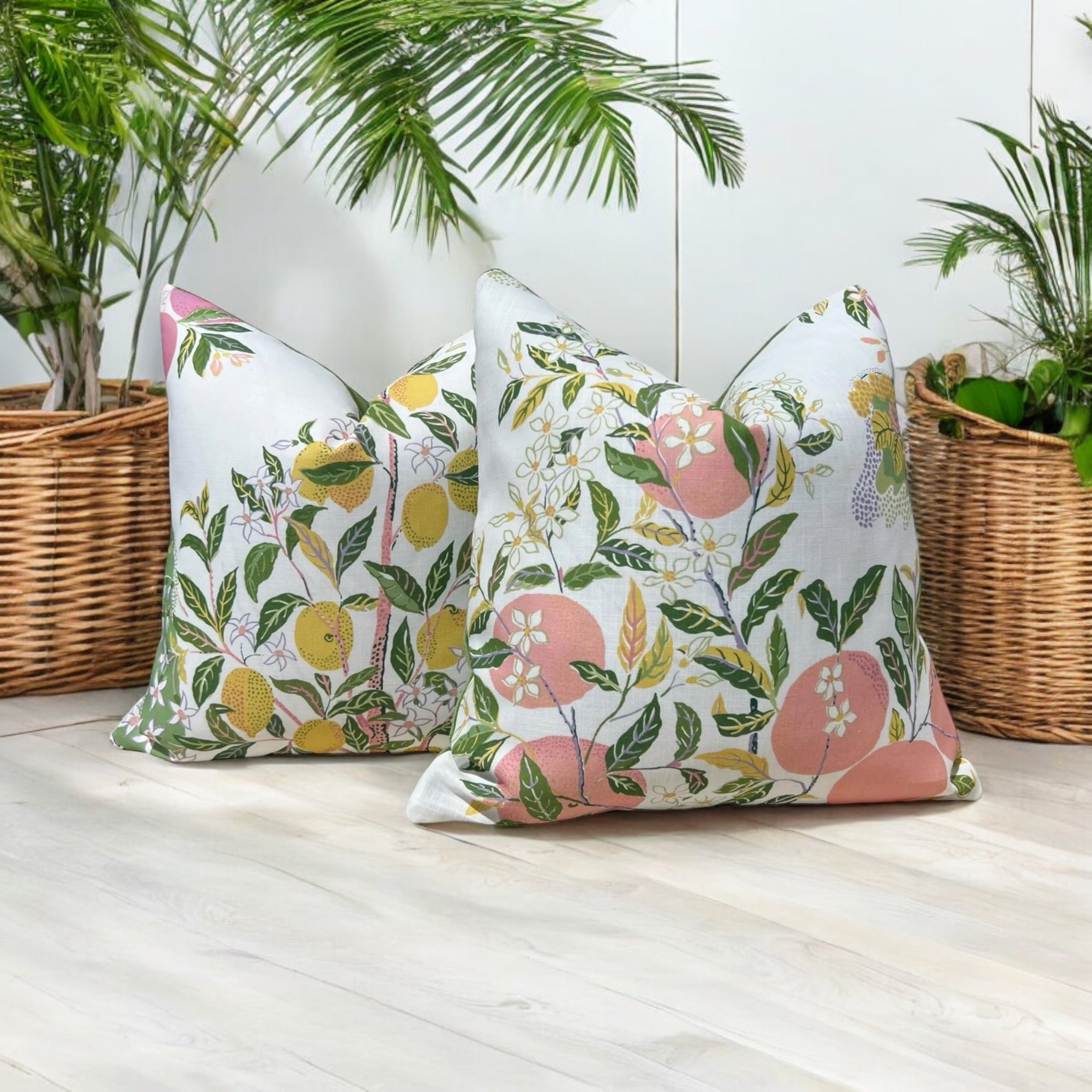 Schumacher Citrus Garden Pillow in Blush.