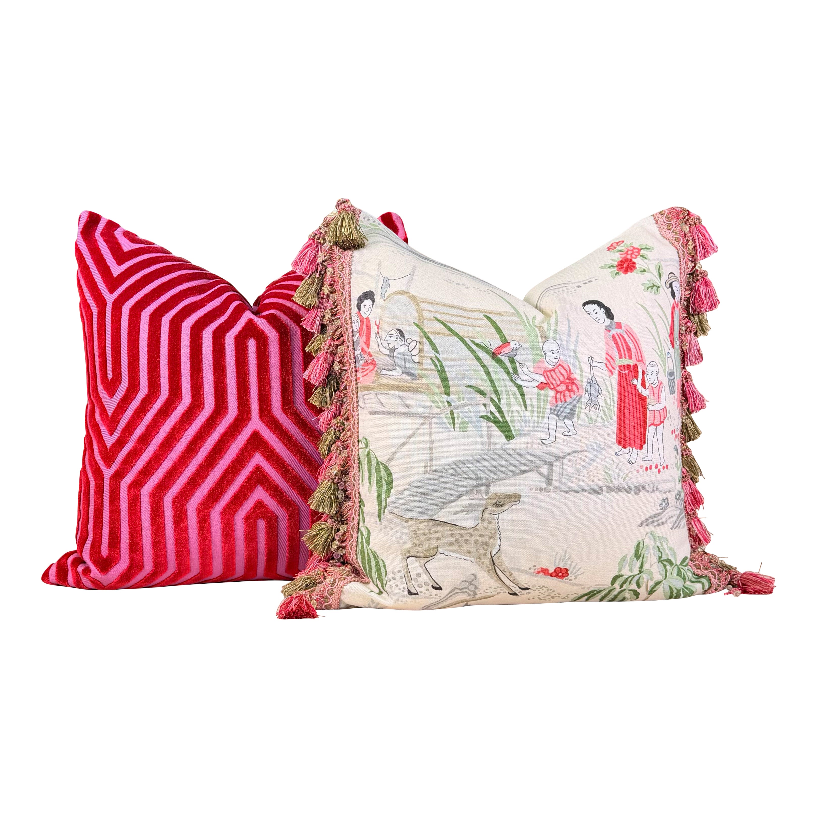 Schumacher Vanderbilt Velvet Pillow - Fuchsia