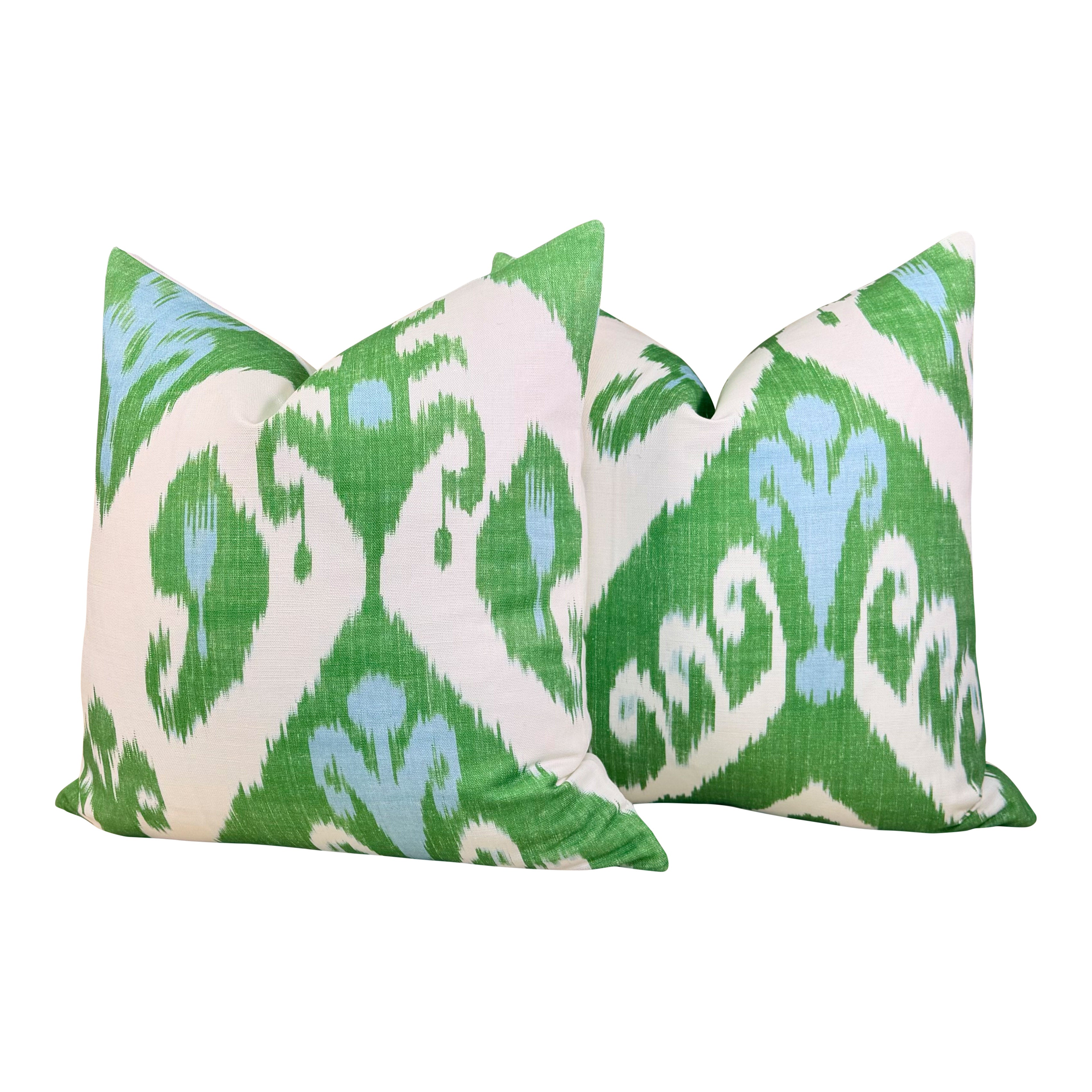 Thibaut Indies Ikat Pillow - Green, Aqua Blue