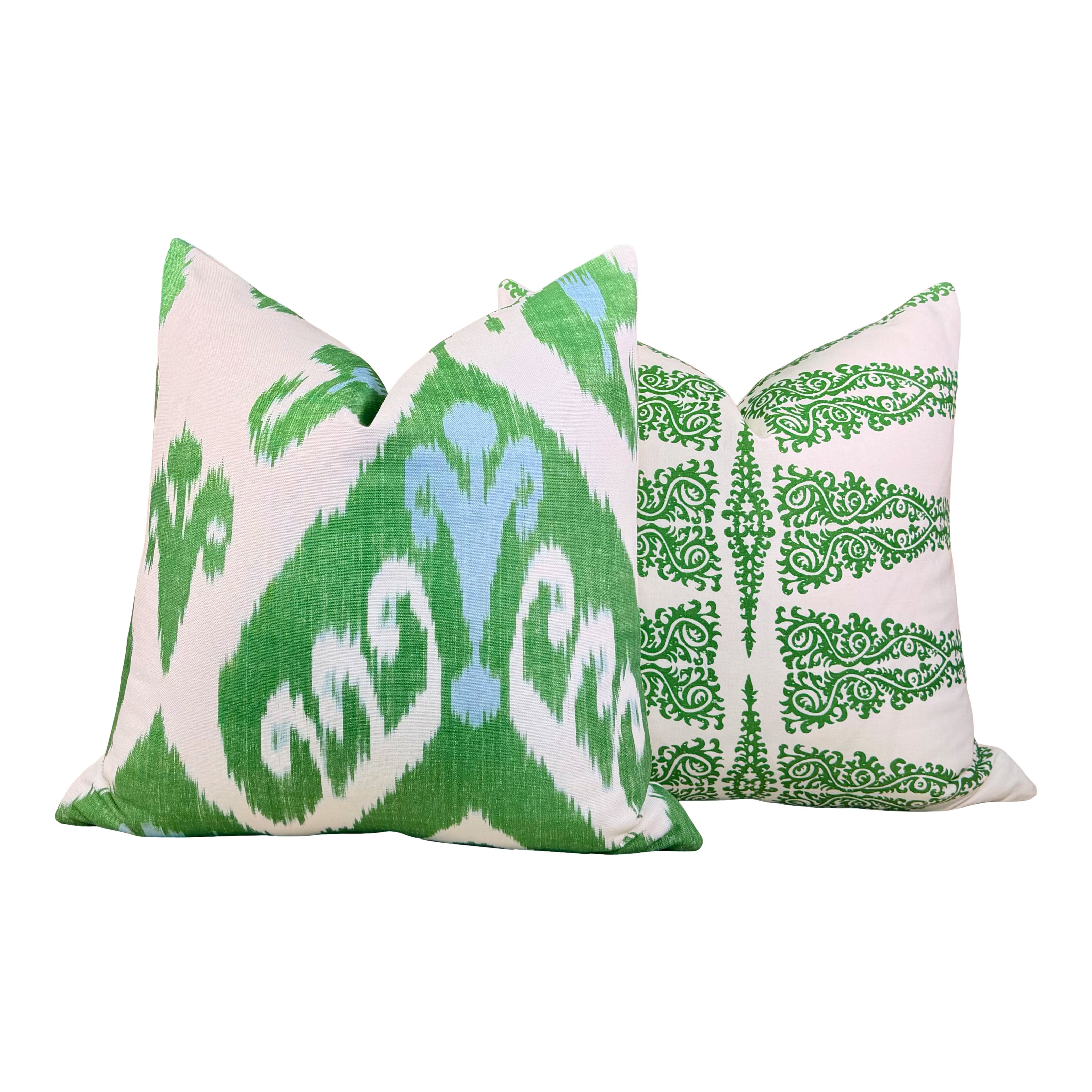 Thibaut Indies Ikat Pillow - Green, Aqua Blue