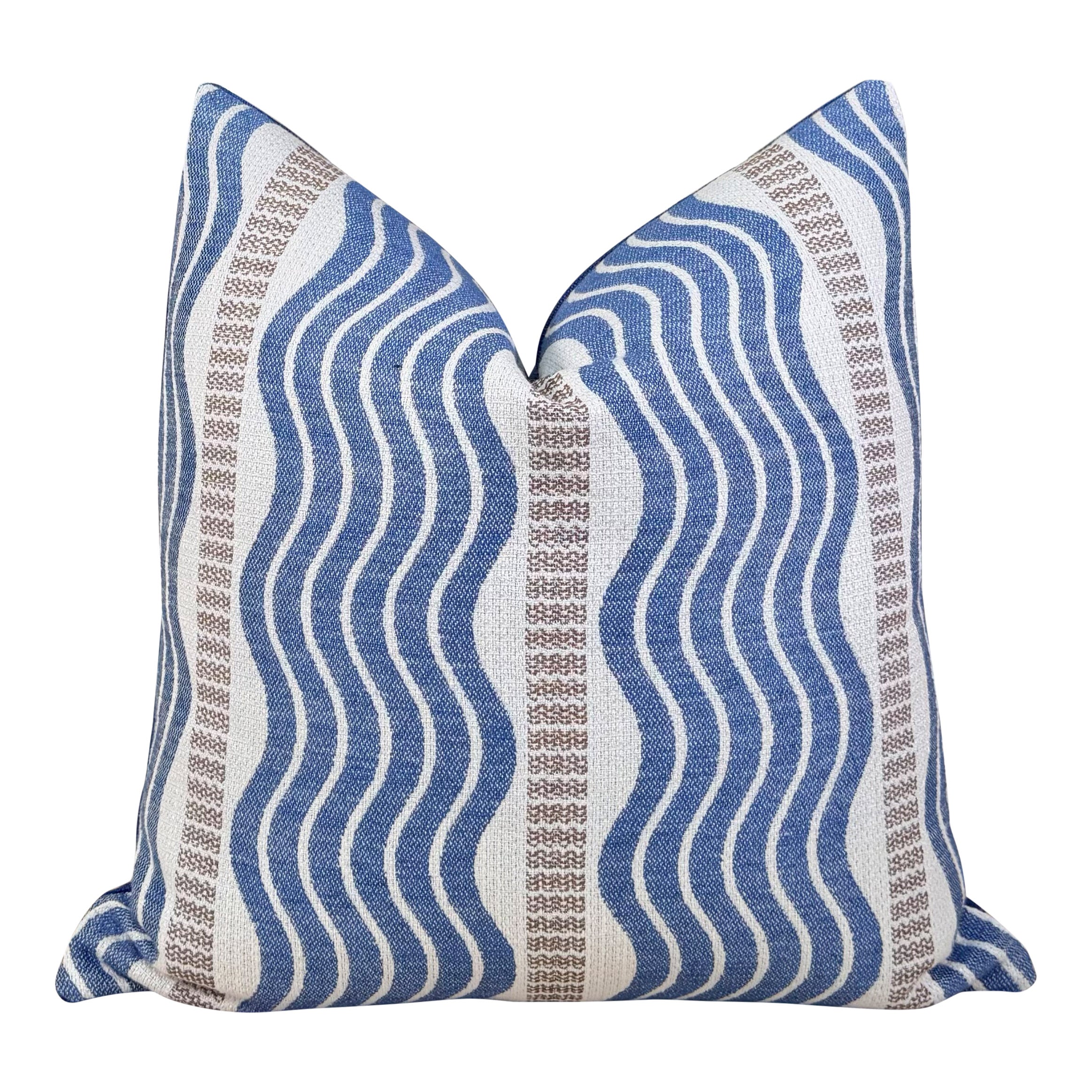 Schumacher Sina Stripe Pillow - Blue, Beige