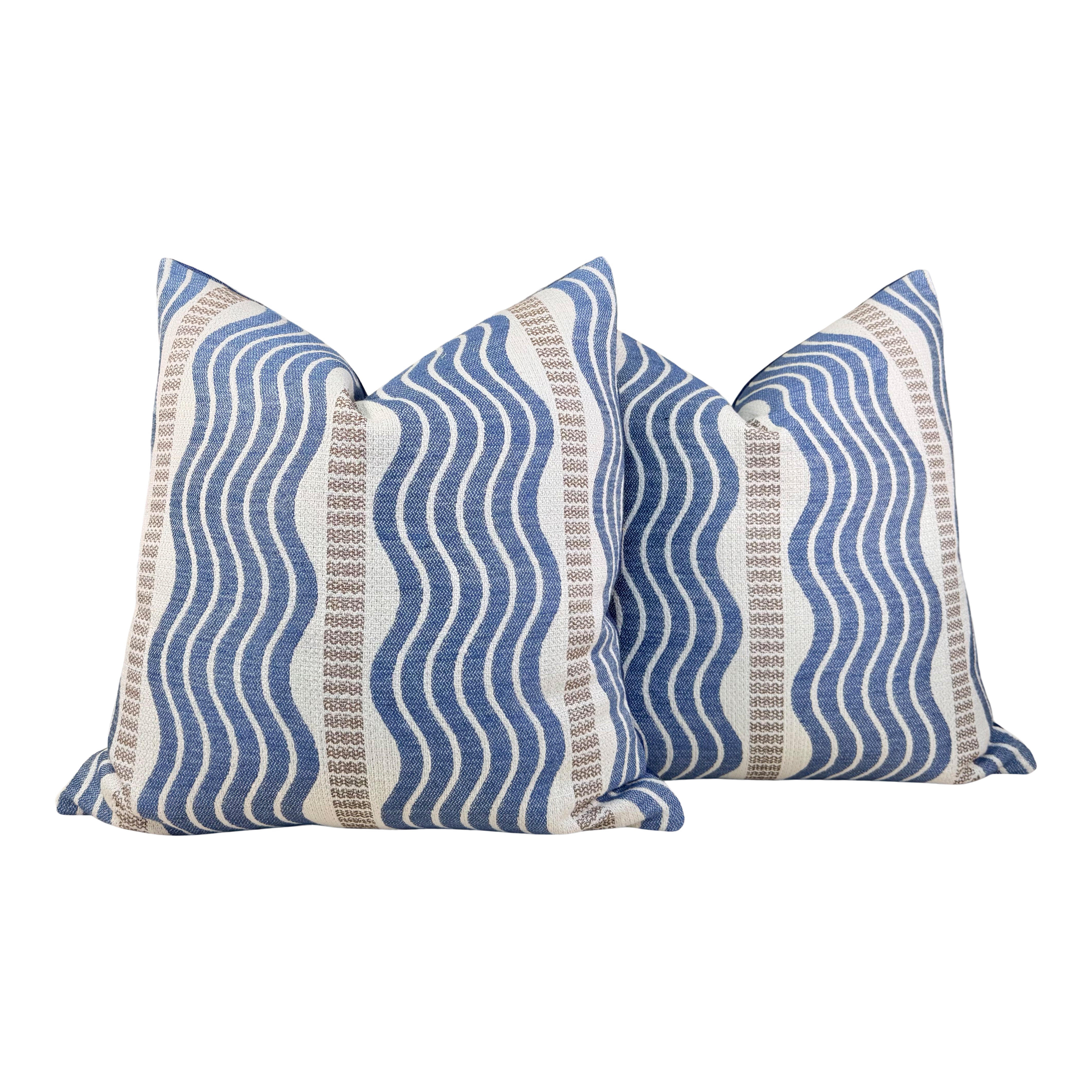 Schumacher Sina Stripe Pillow - Blue, Beige