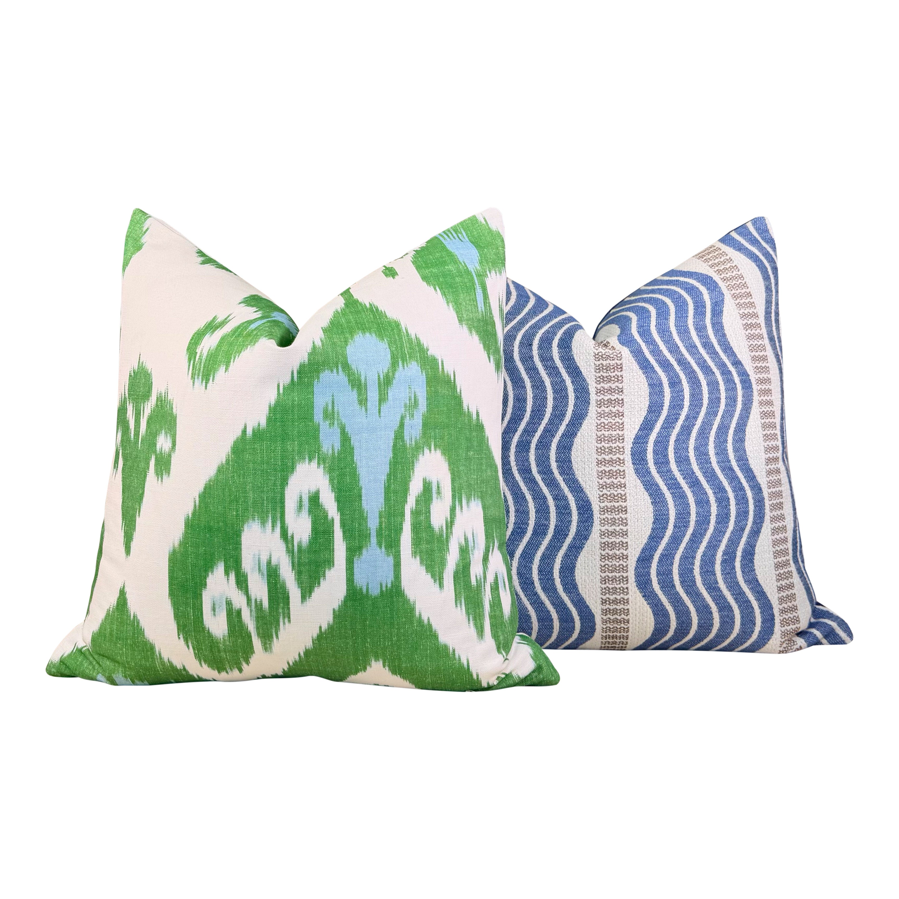 Thibaut Indies Ikat Pillow - Green, Aqua Blue