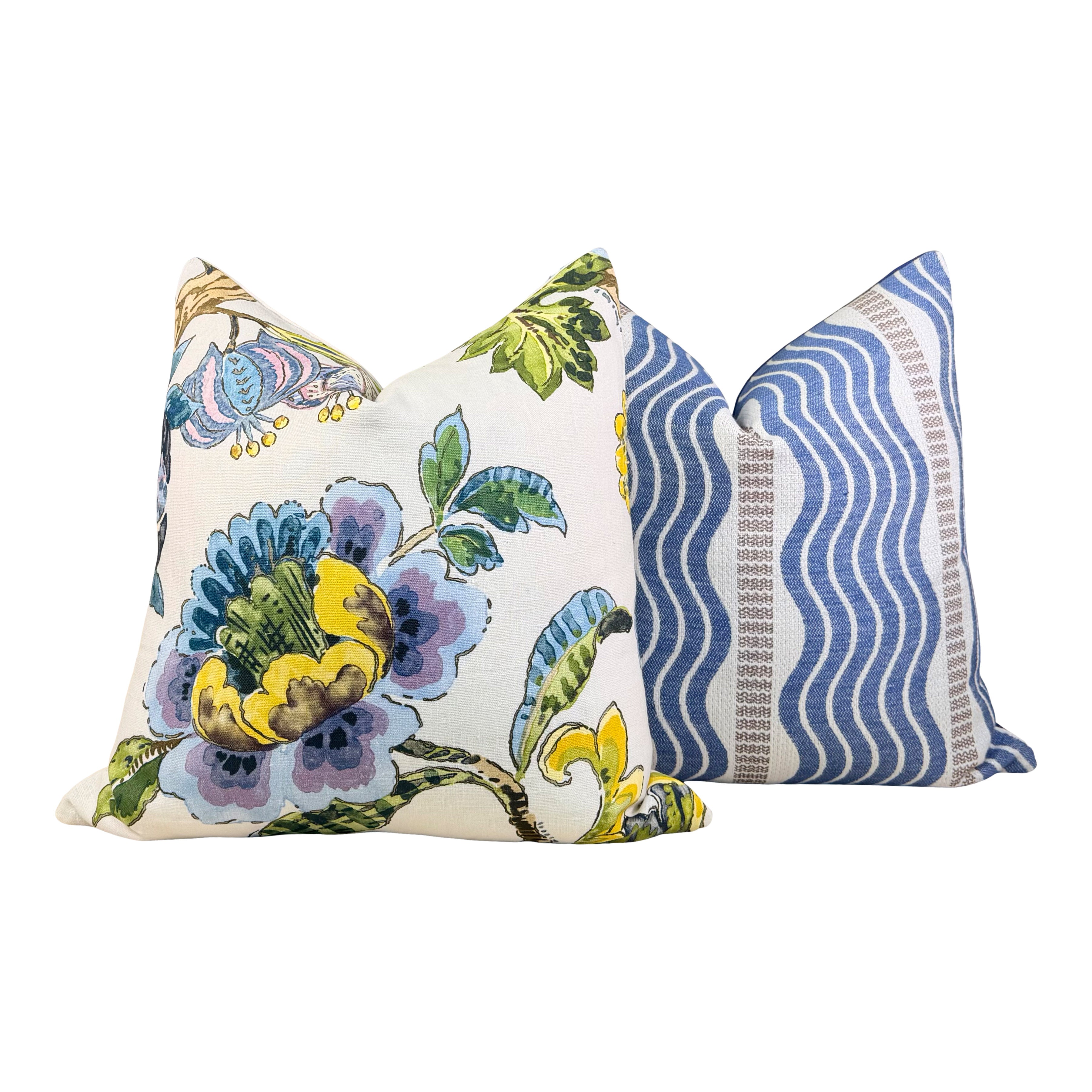 Schumacher Sina Stripe Pillow - Blue, Beige