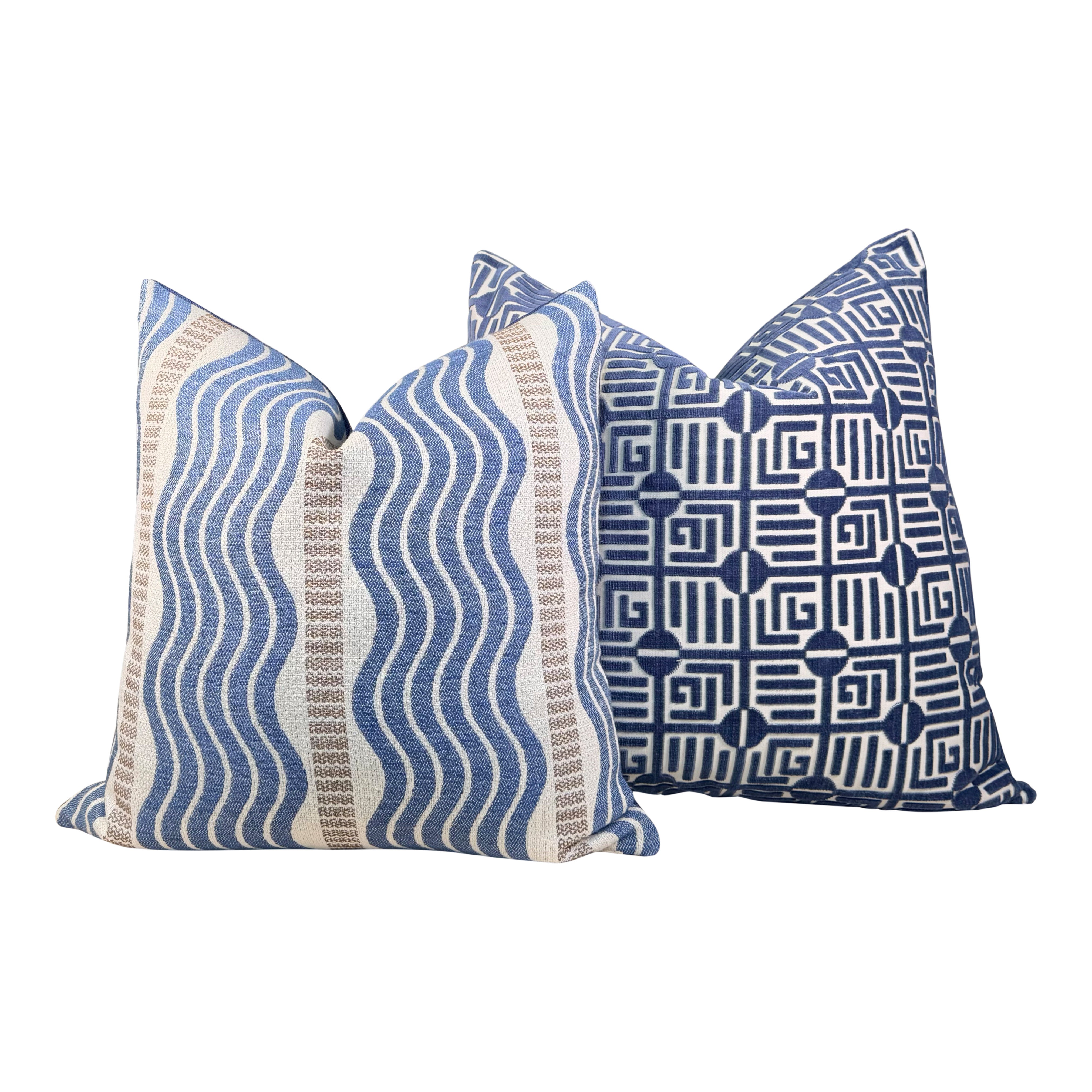 Schumacher Sina Stripe Pillow - Blue, Beige
