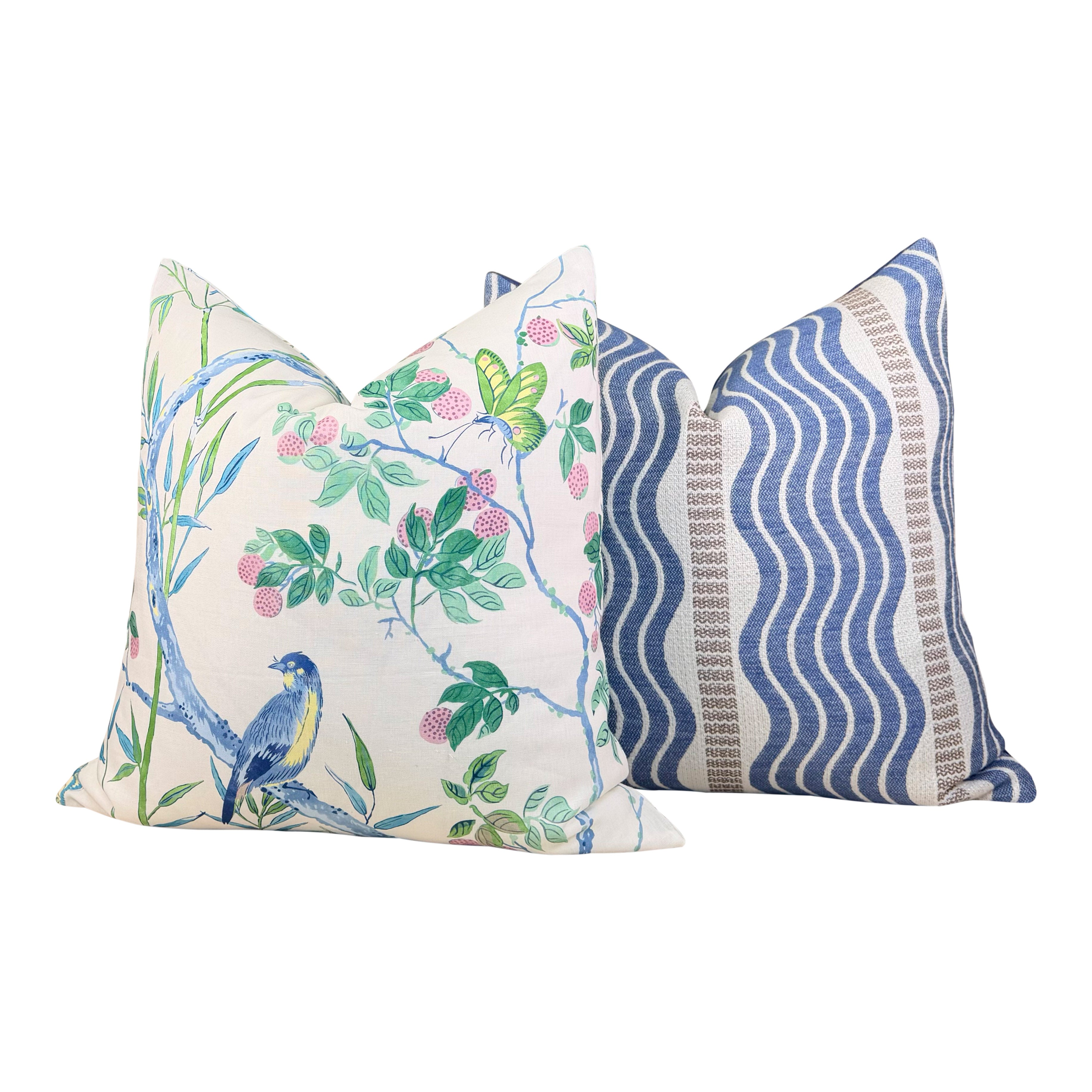 Schumacher Sina Stripe Pillow - Blue, Beige