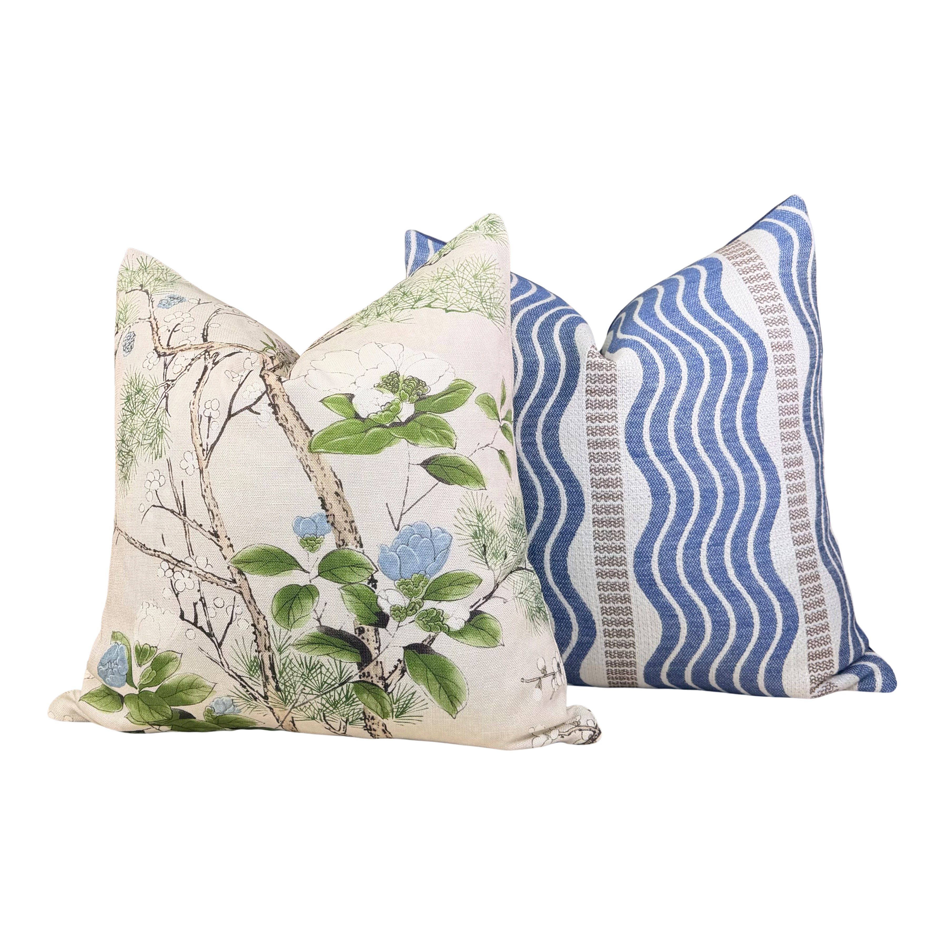 Schumacher Sina Stripe Pillow - Blue, Beige