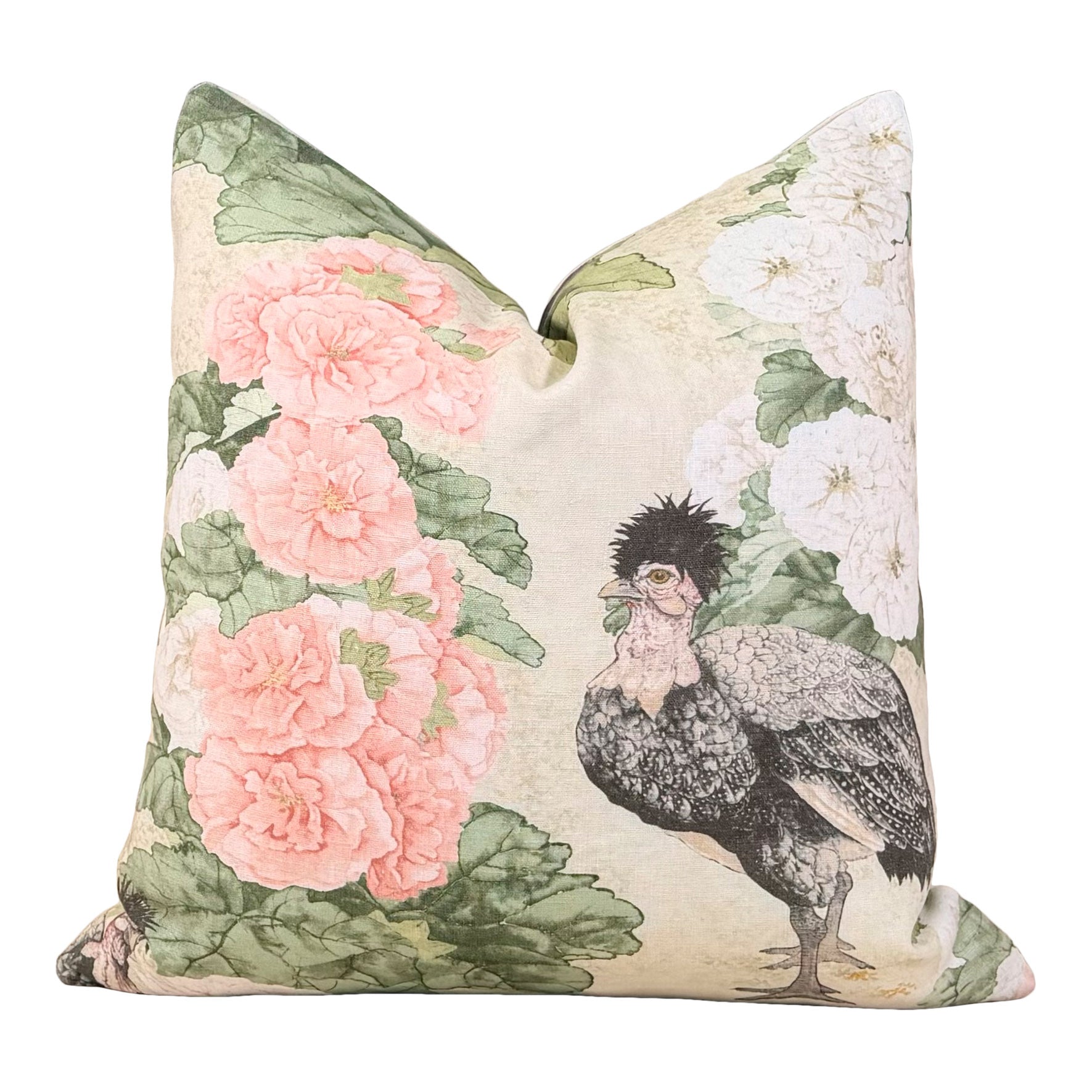 Schumacher Lady Hollyhock Linen Pillow - Cream, Blush, Sage Green