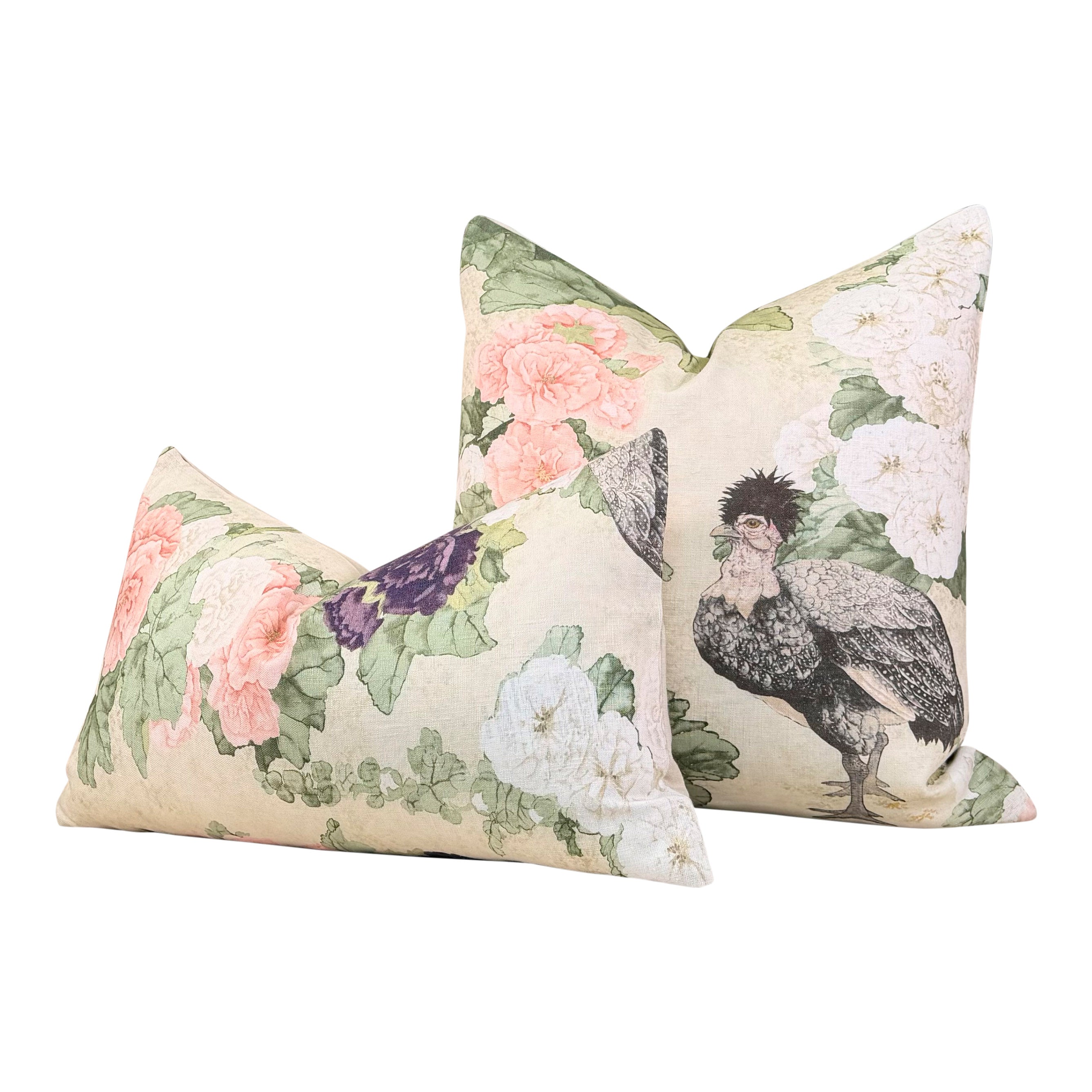 Schumacher Lady Hollyhock Linen Pillow - Cream, Blush, Sage Green