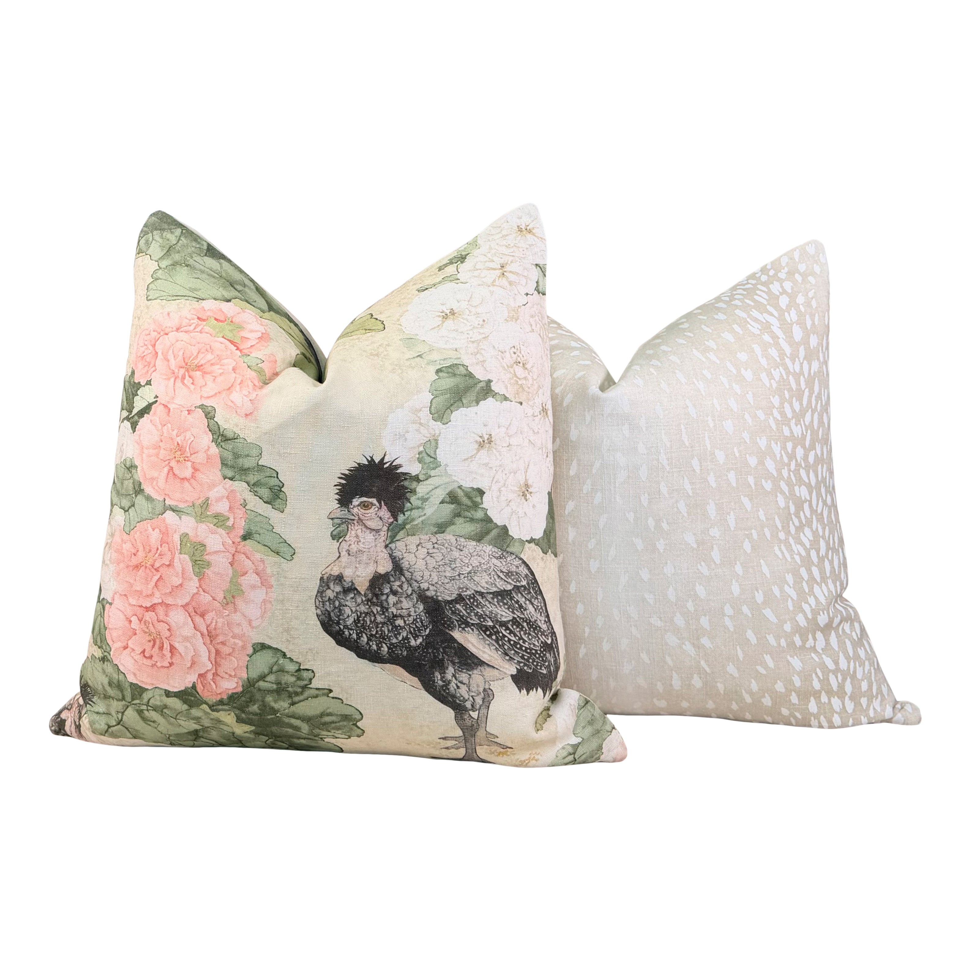 Schumacher Lady Hollyhock Linen Pillow - Cream, Blush, Sage Green