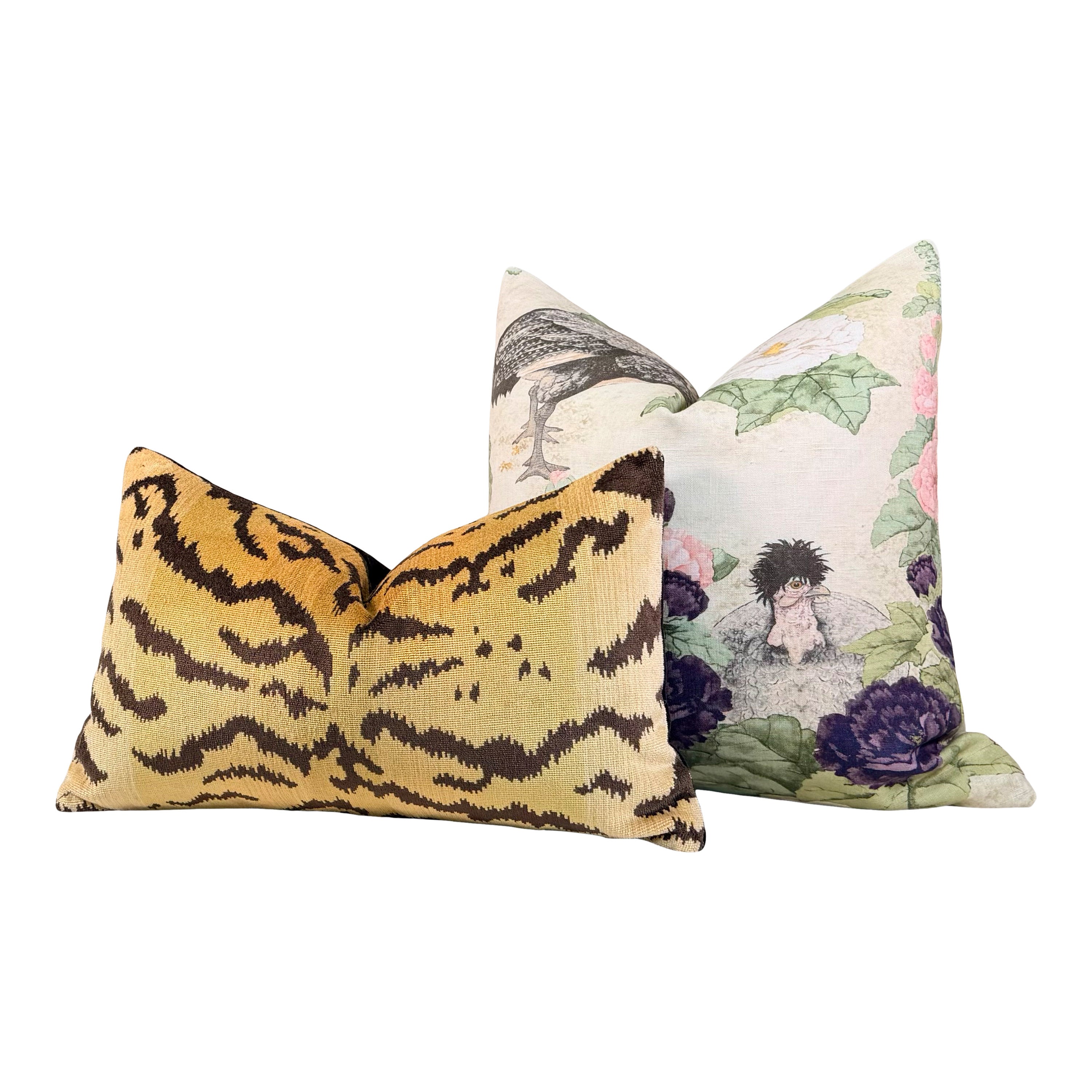 Schumacher Lady Hollyhock Linen Pillow - Cream, Blush, Sage Green