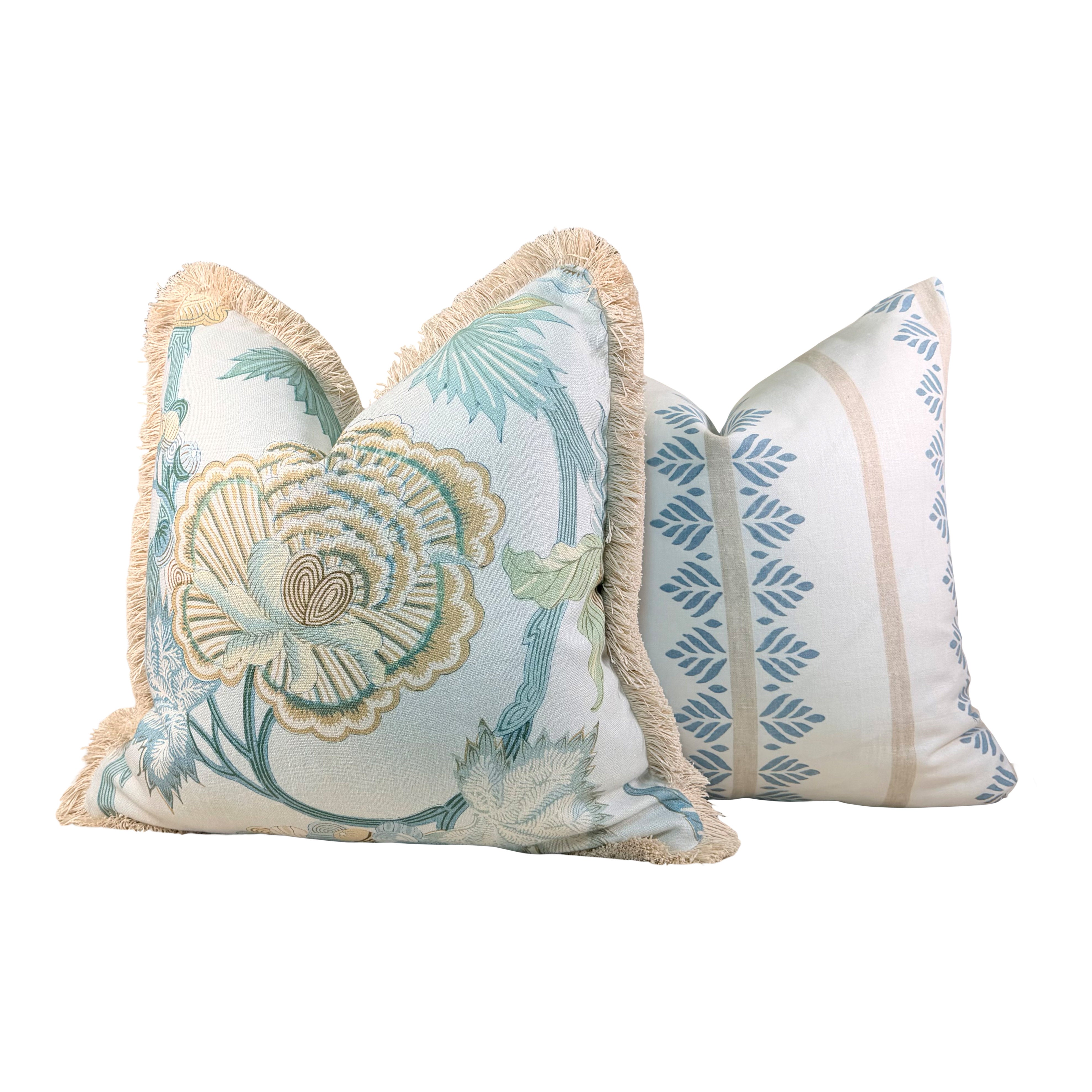 Thibaut Indienne Jacobean Linen Pillow - Sea glass, Gold.
