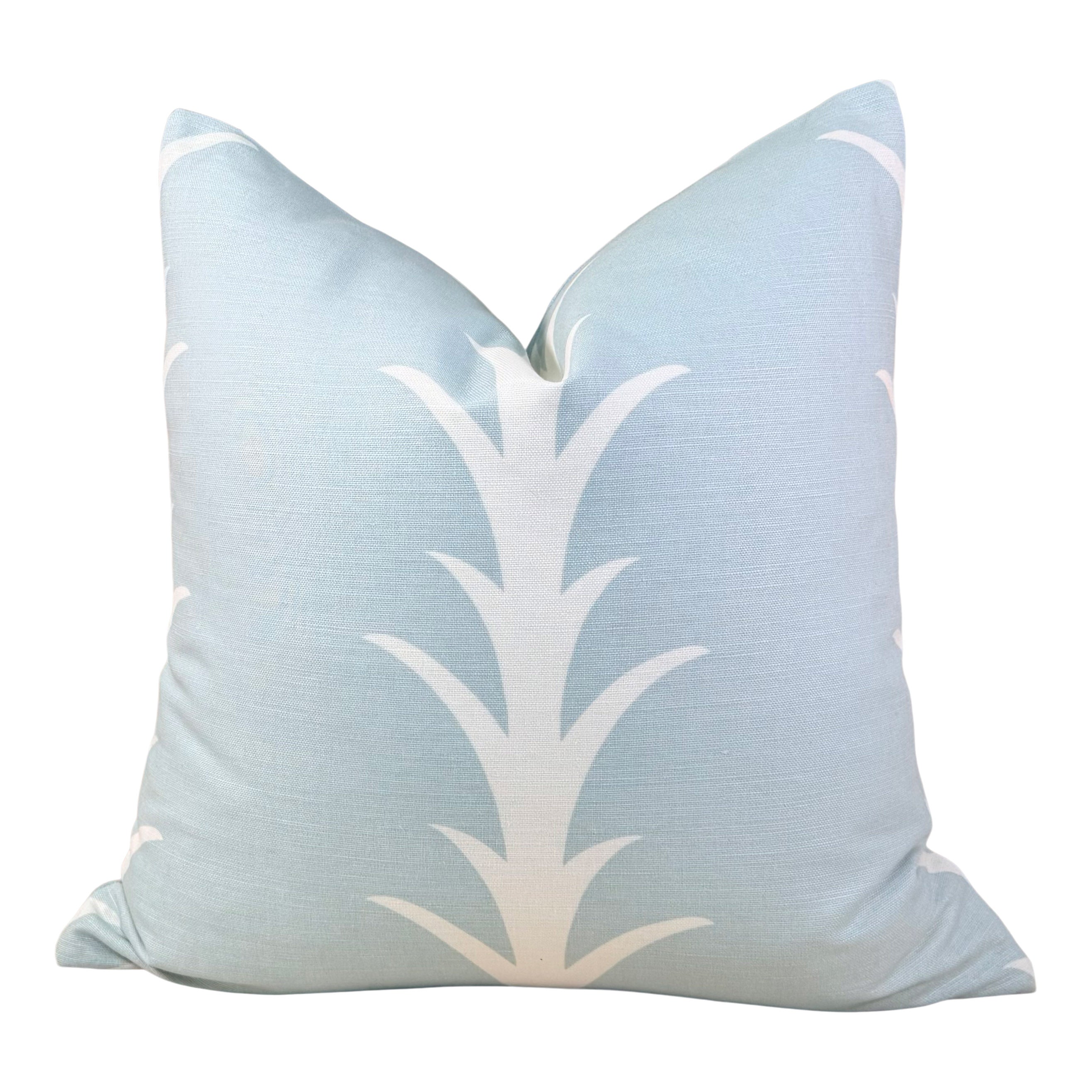 Schumacher Acanthus Stripe Pillow in Sky Blue.
