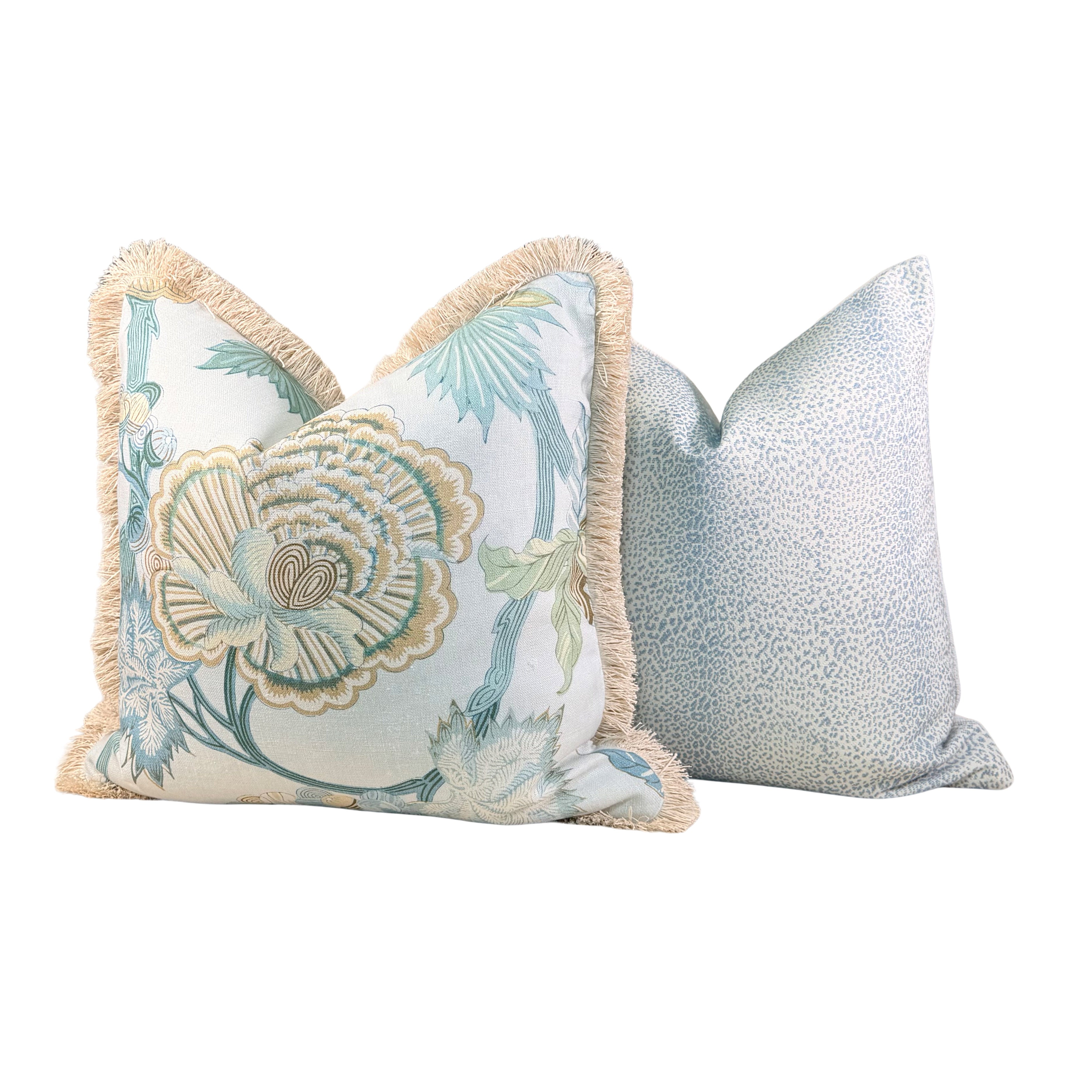 Thibaut Indienne Jacobean Linen Pillow - Sea glass, Gold.
