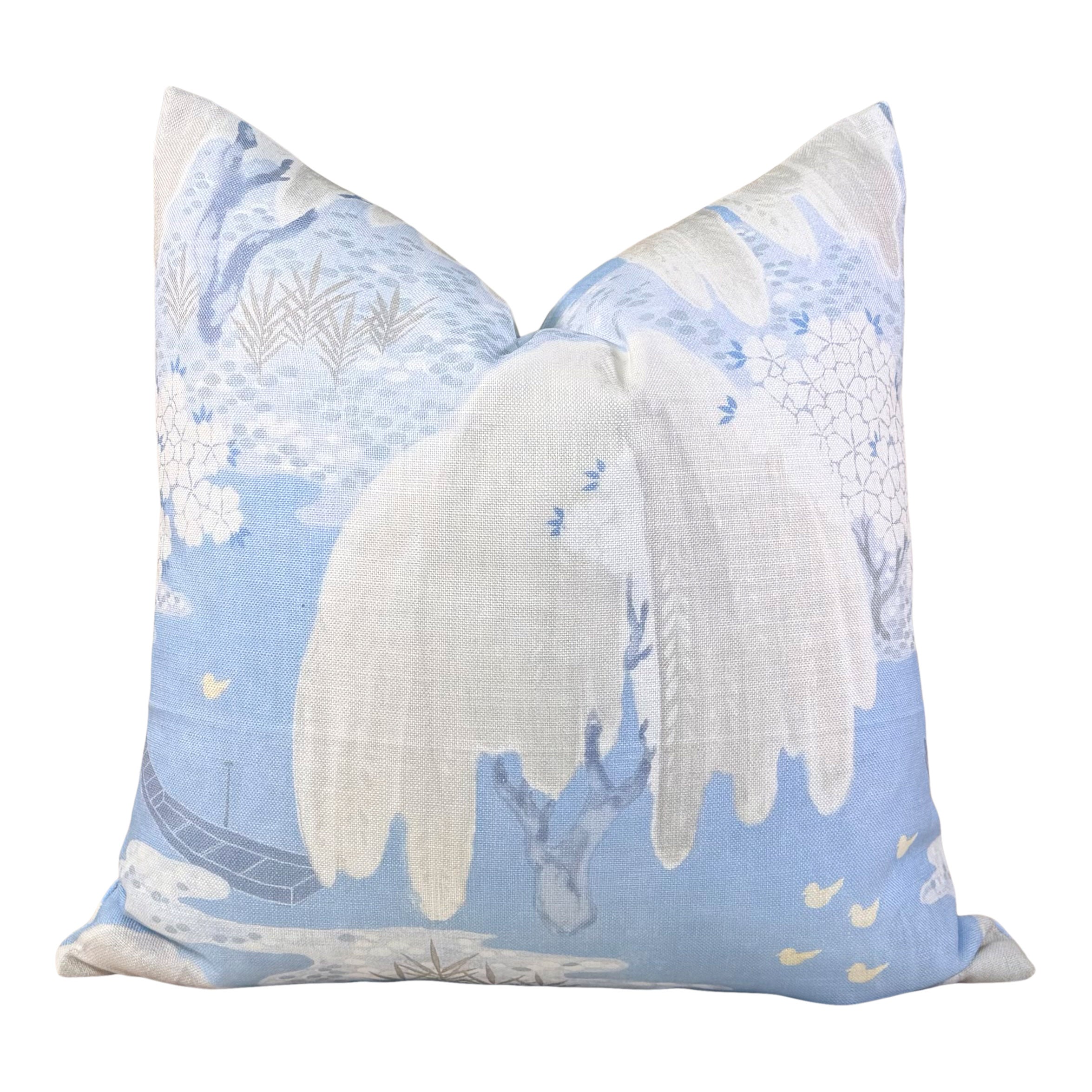Thibaut Willow Tree Pillow in Soft Blue.