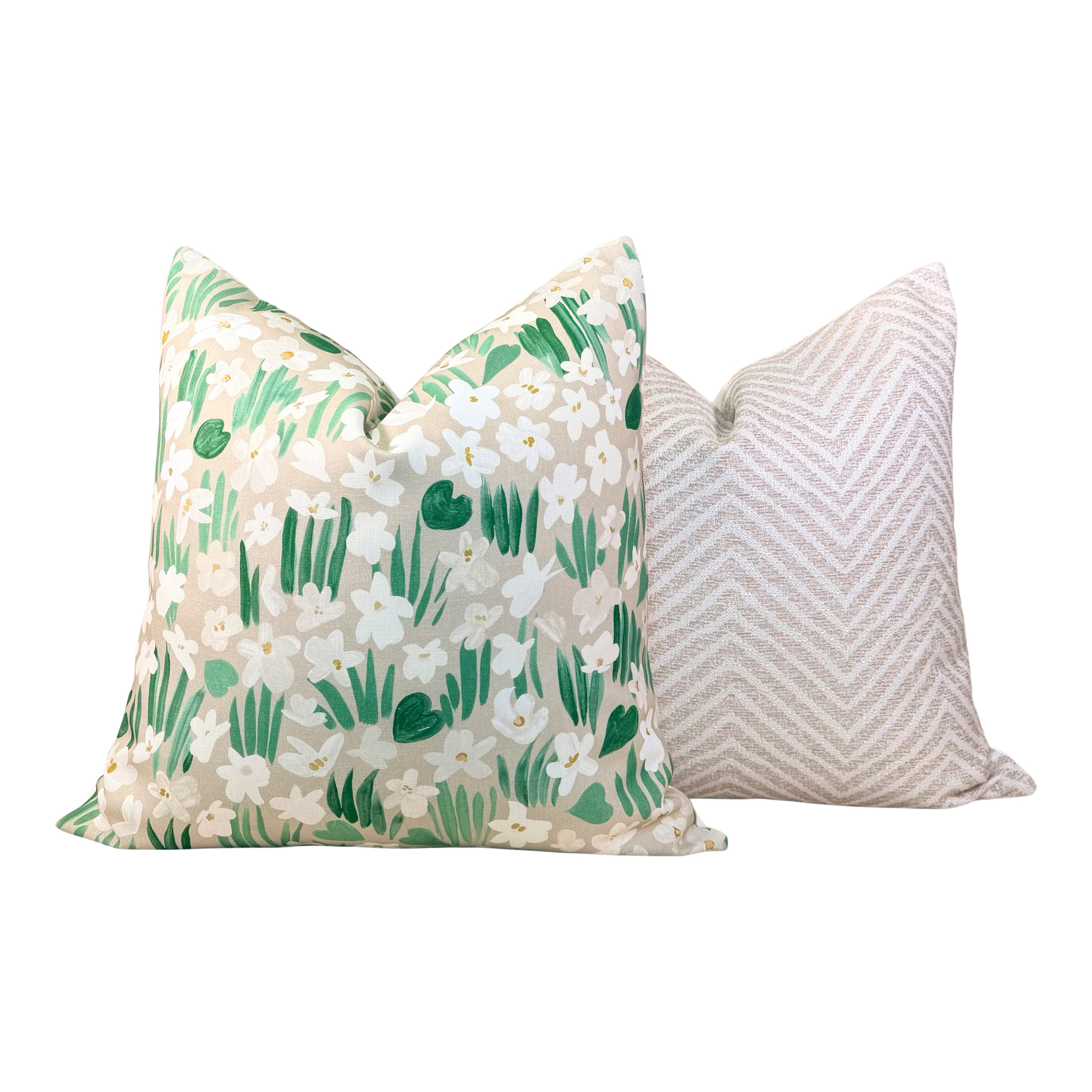 Schumacher Sweet Violette Outdoor Pillow - Beige, Green, White
