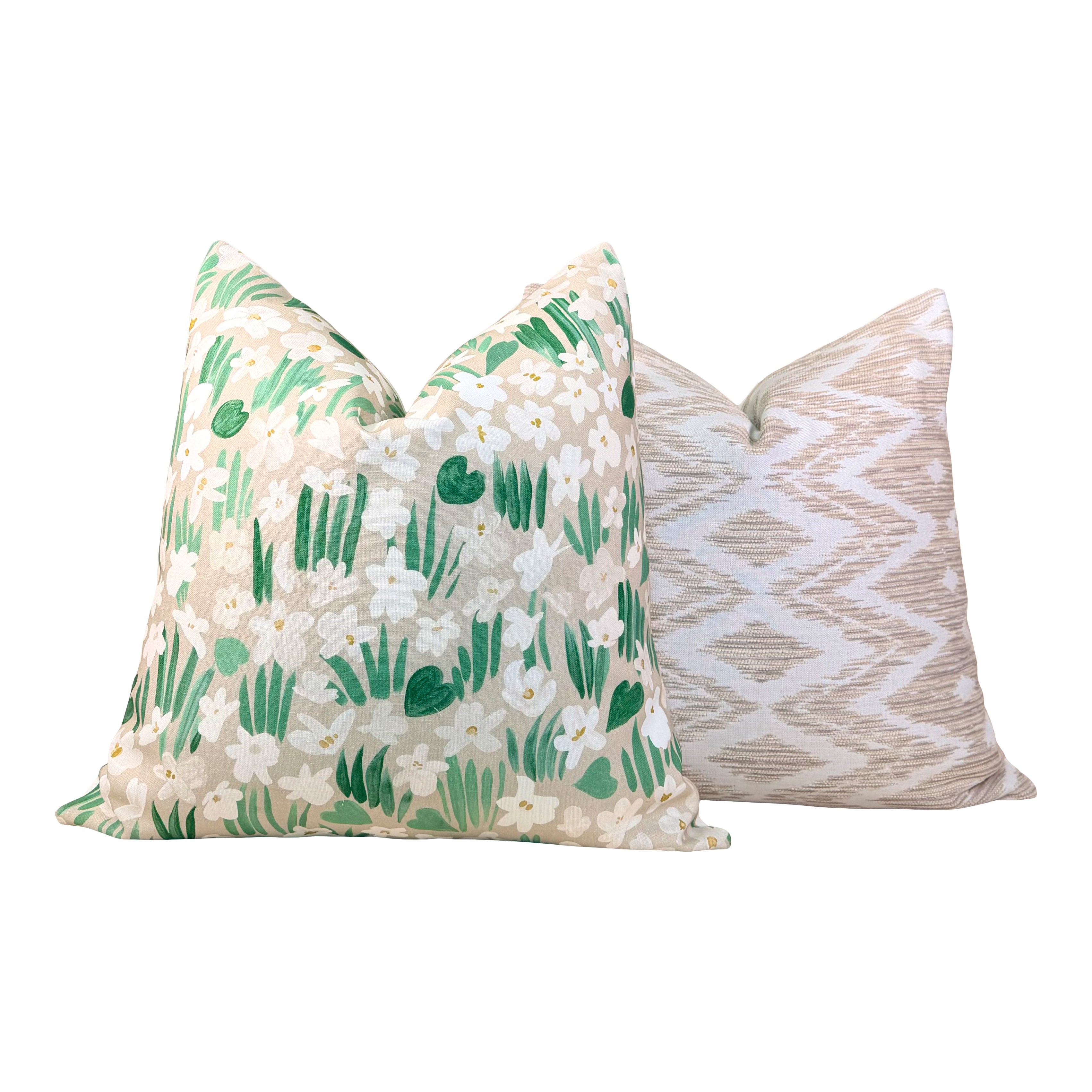 Schumacher Sweet Violette Outdoor Pillow - Beige, Green, White