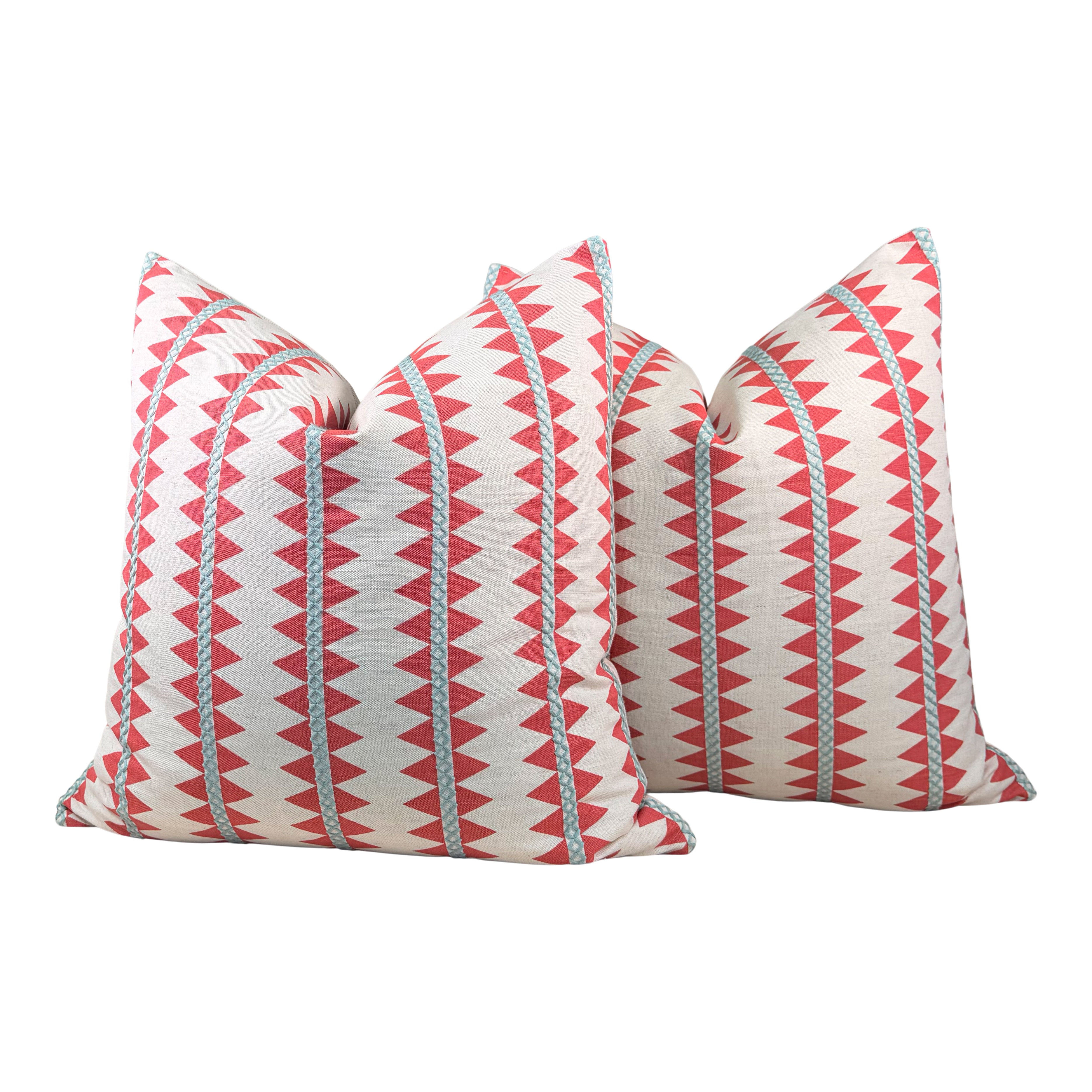 Thibaut Reno Stripe Embroidered Pillow - Coral