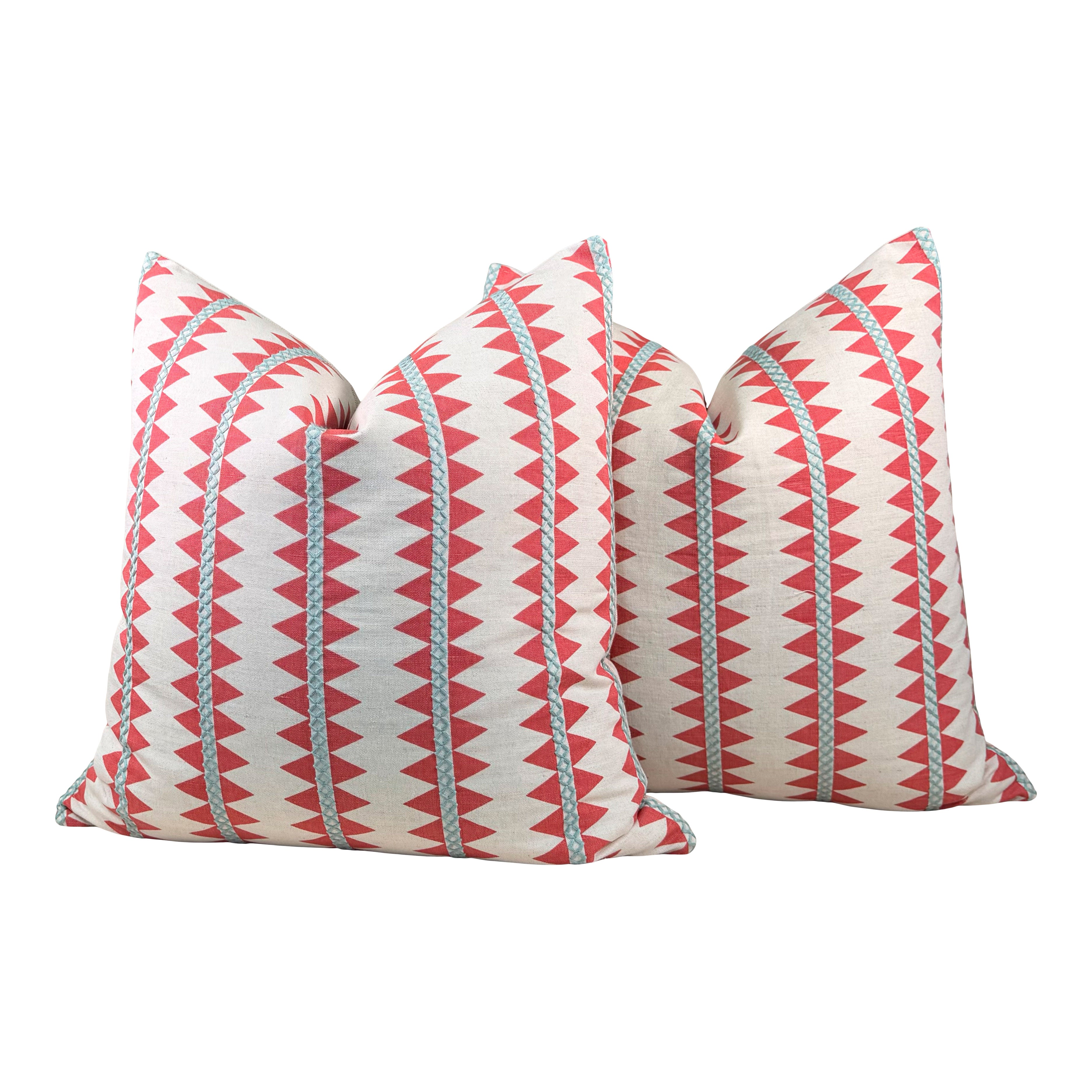 Thibaut Reno Stripe Embroidered Pillow - Coral
