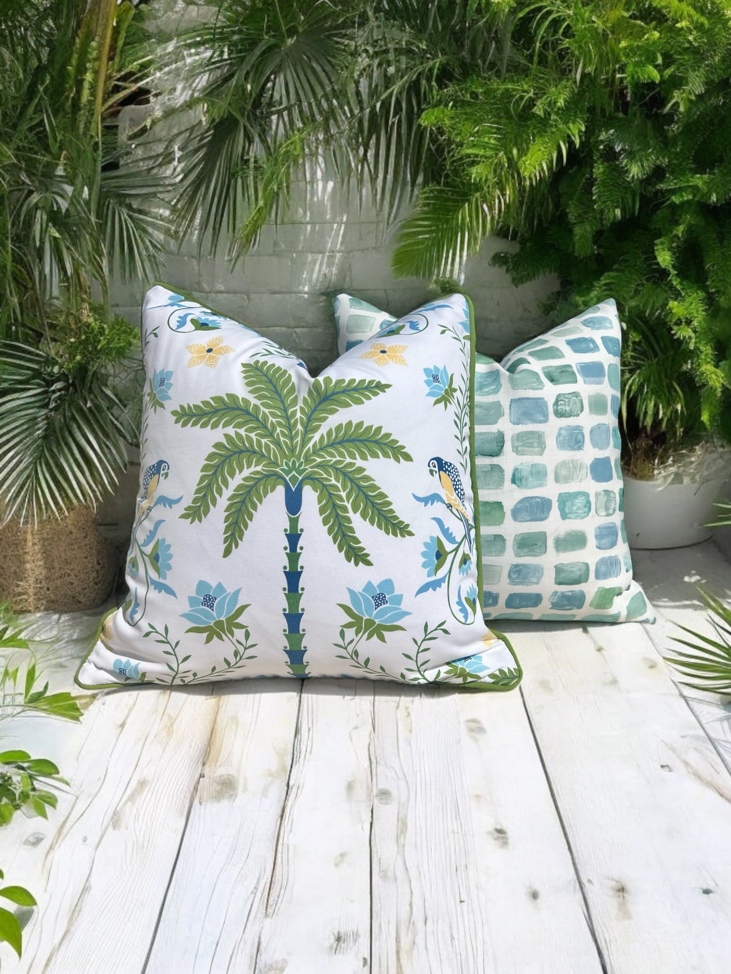 Schumacher Island Palm Outdoor Decorative Pillows.