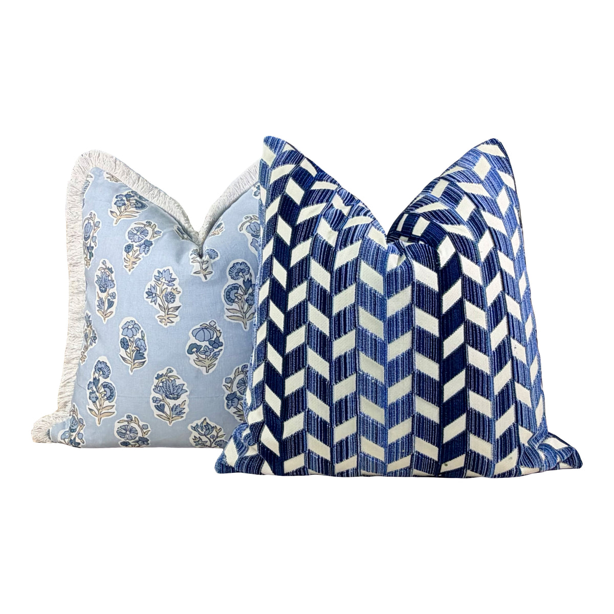 Schumacher Chevron Strié Velvet Pillow - Blue