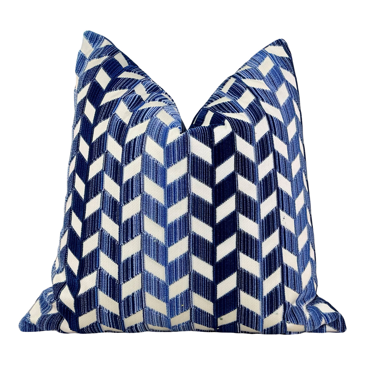 Schumacher Chevron Strié Velvet Pillow - Blue