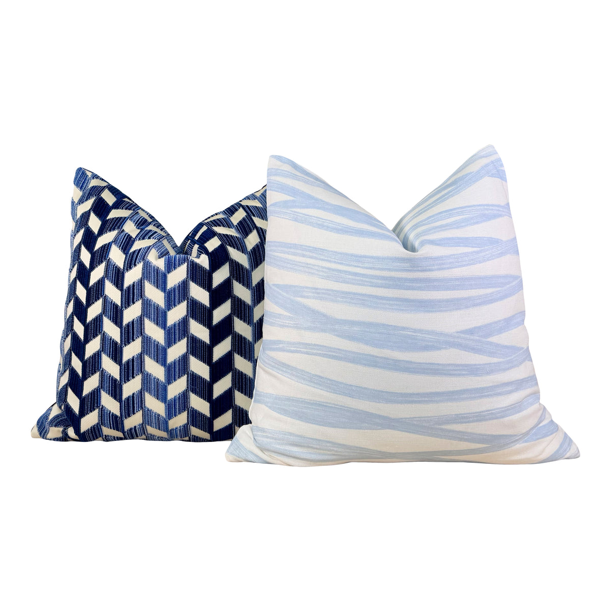 Schumacher Chevron Strié Velvet Pillow - Blue