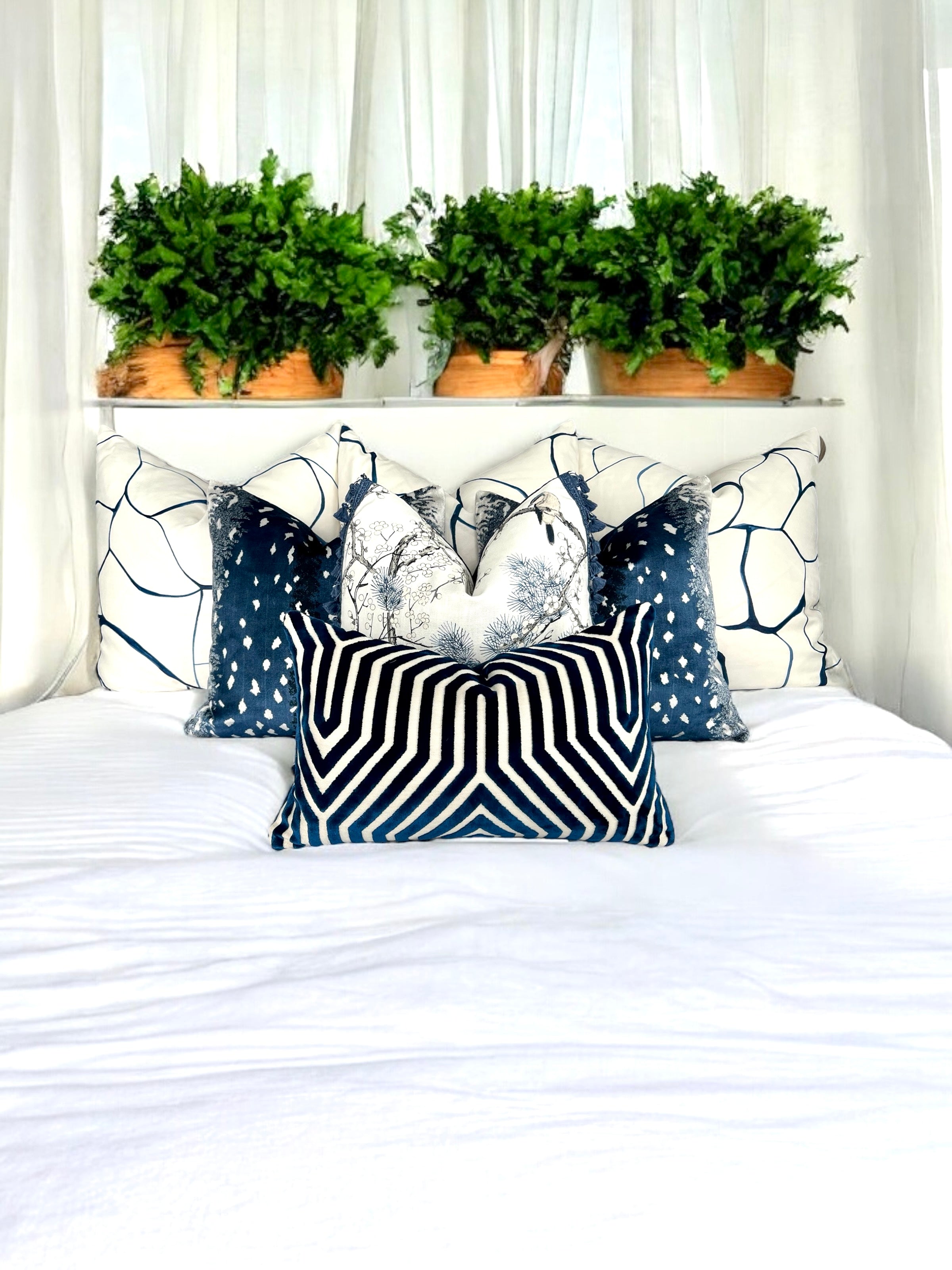 Schumacher Vanderbilt Velvet Pillow in Blue.