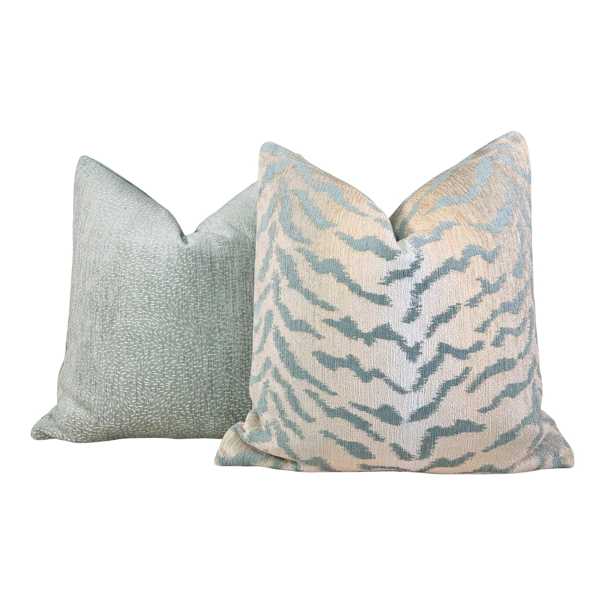 Tiger Stripes Woven Pillow - Aqua Green, Beige