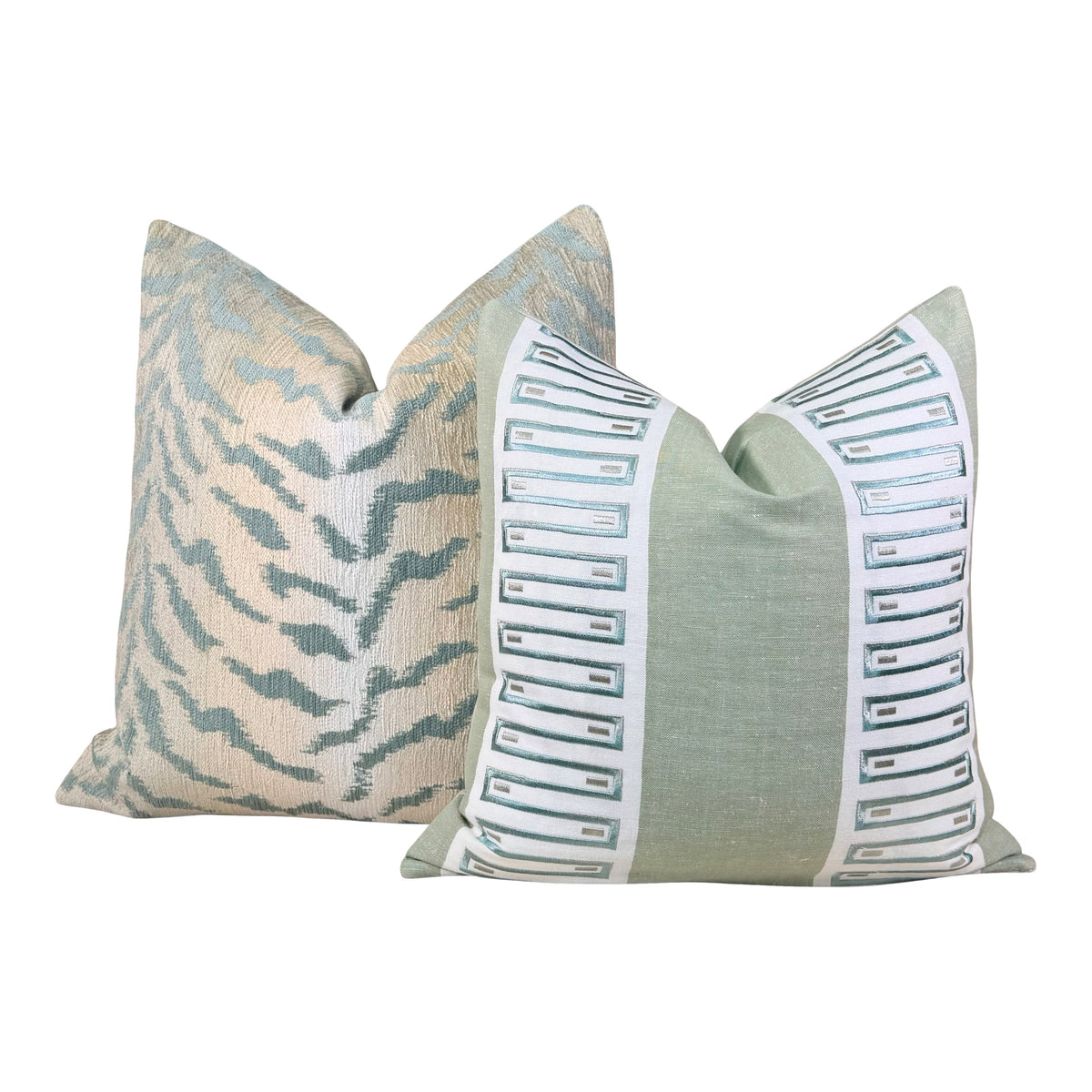Tiger Stripes Woven Pillow - Aqua Green, Beige