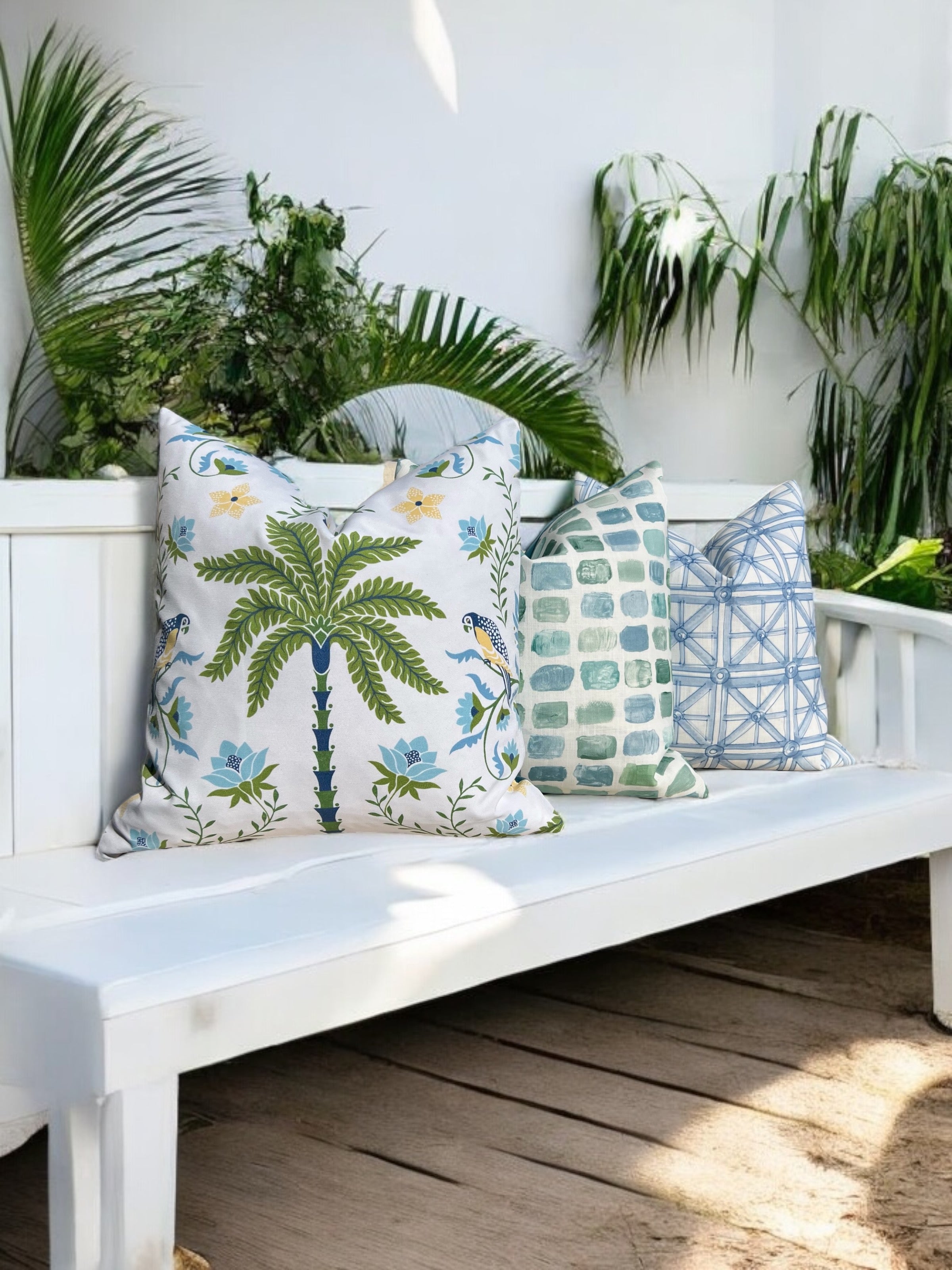 Schumacher Island Palm Outdoor Decorative Pillows.