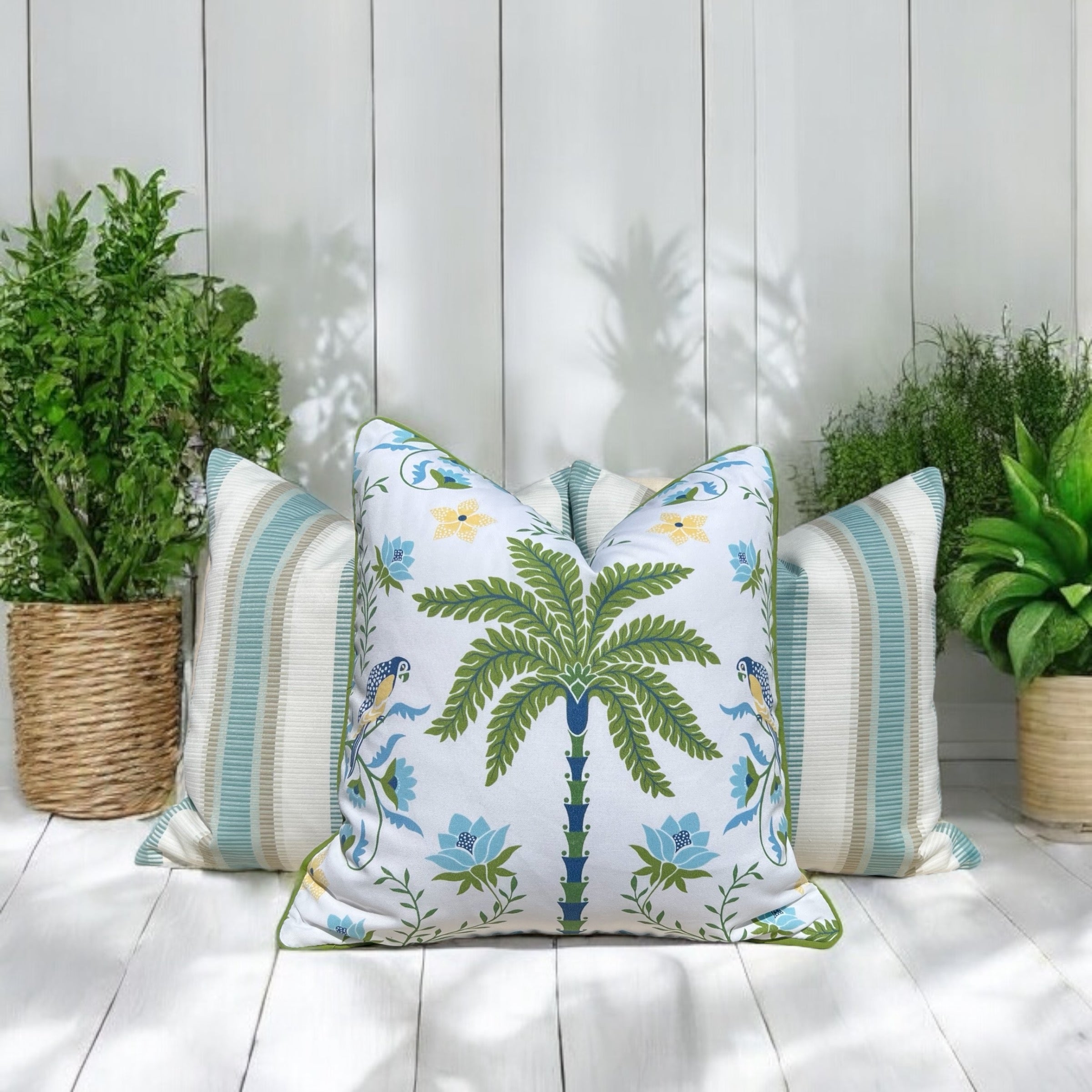 Thibaut Outdoor Woven Samba Stripe Pillow in Aqua.