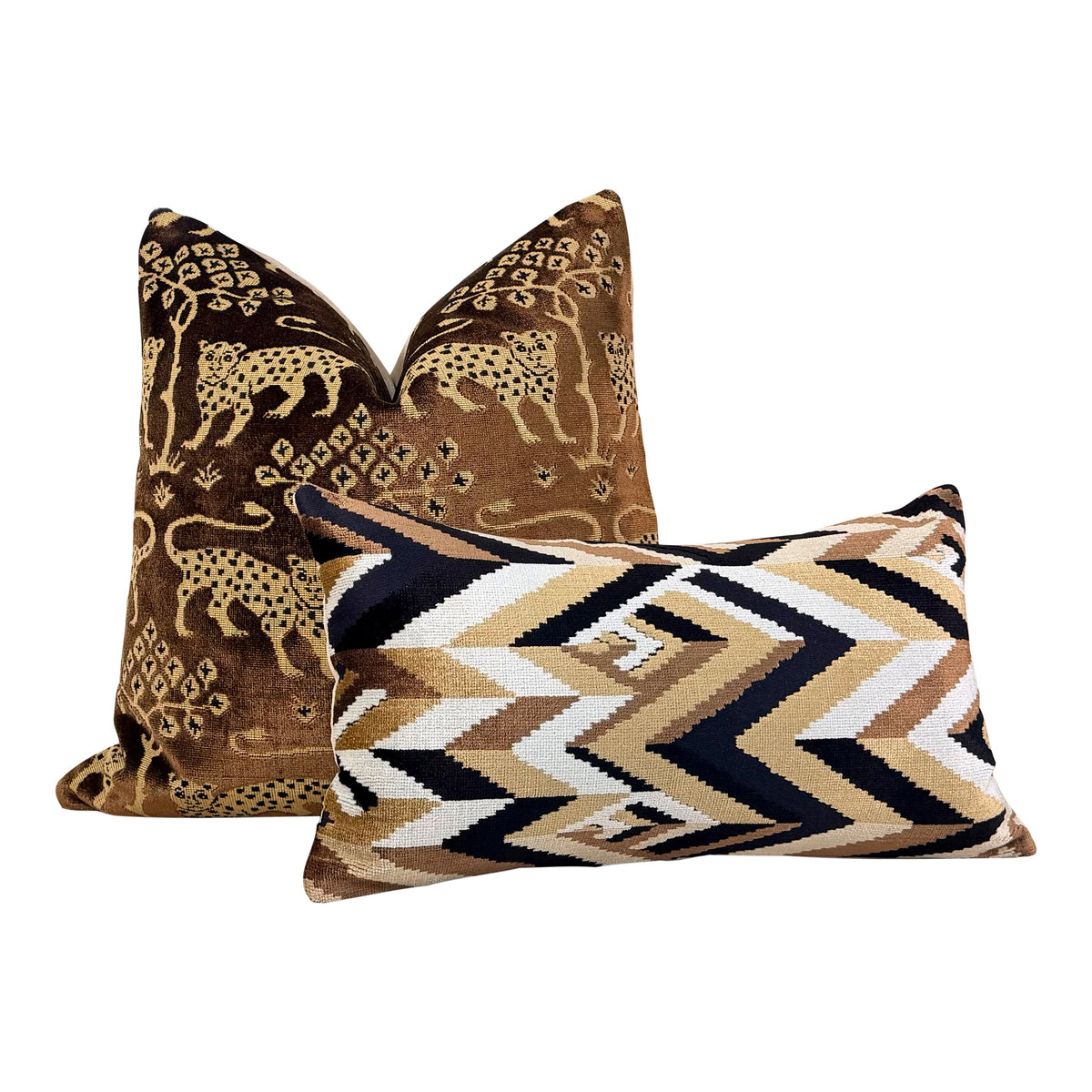 Schumacher Woodland Velvet Pillow - Sepia