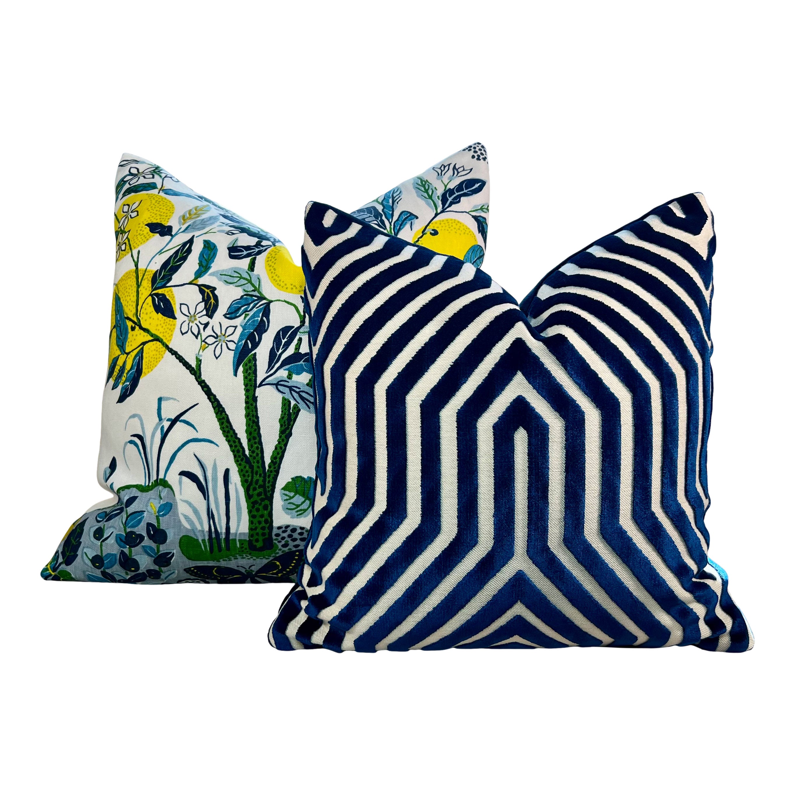 Schumacher Vanderbilt Velvet Pillow in Blue.