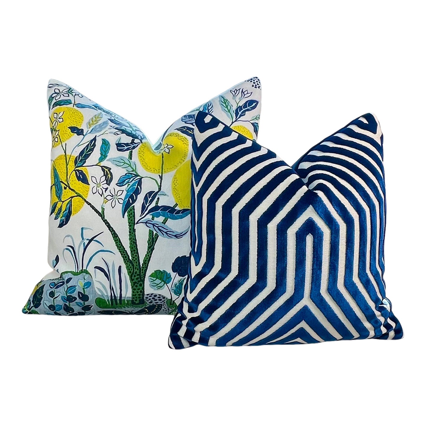 Schumacher Vanderbilt Velvet Pillow in Blue.