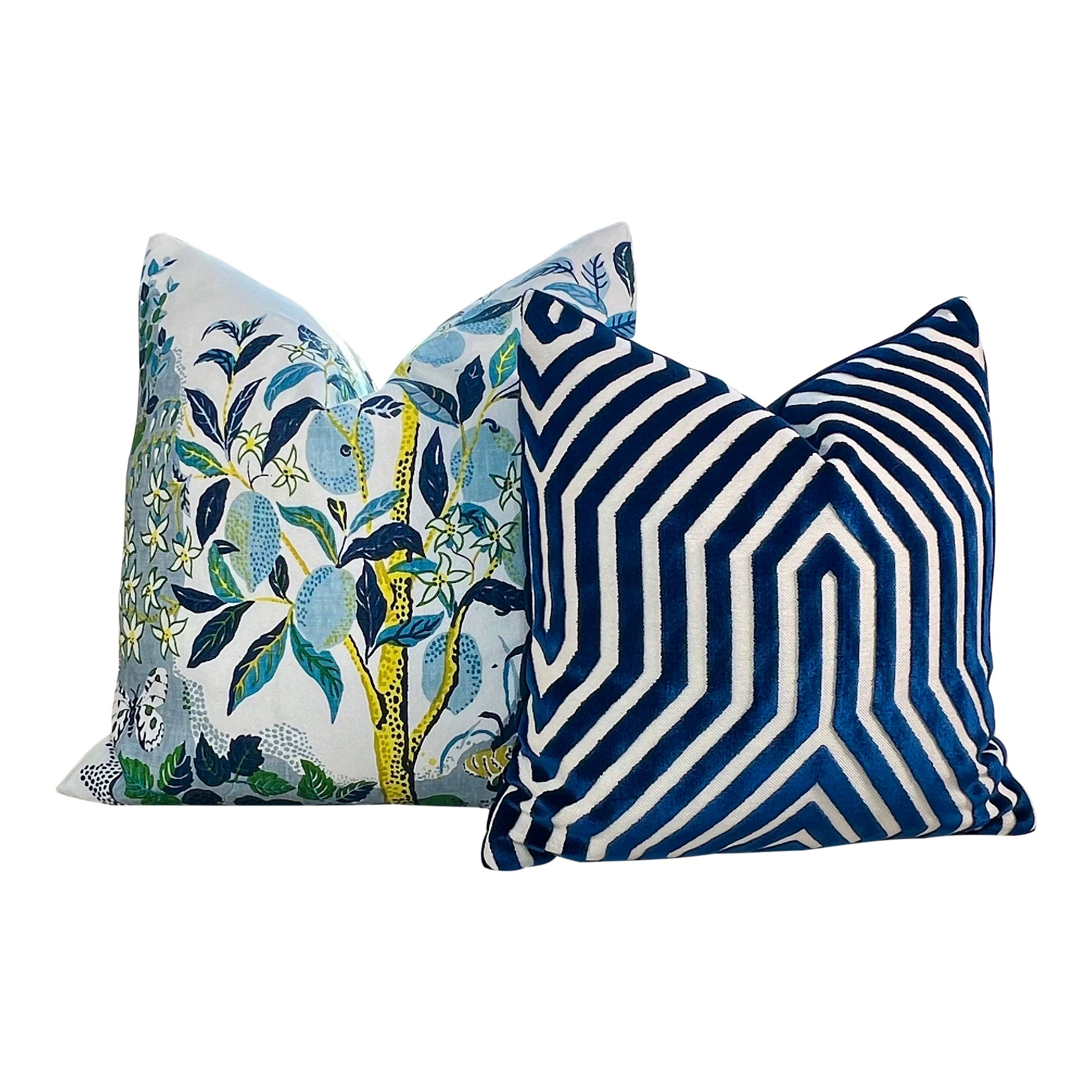 Schumacher Vanderbilt Velvet Pillow in Blue.