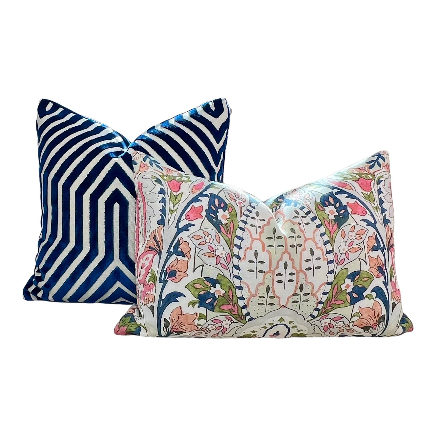 Schumacher Vanderbilt Velvet Pillow in Blue.