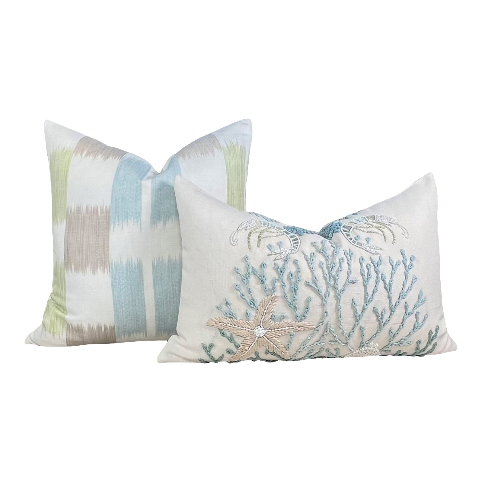 Thibaut Kasuri Pillow in Spa Blue and Green.