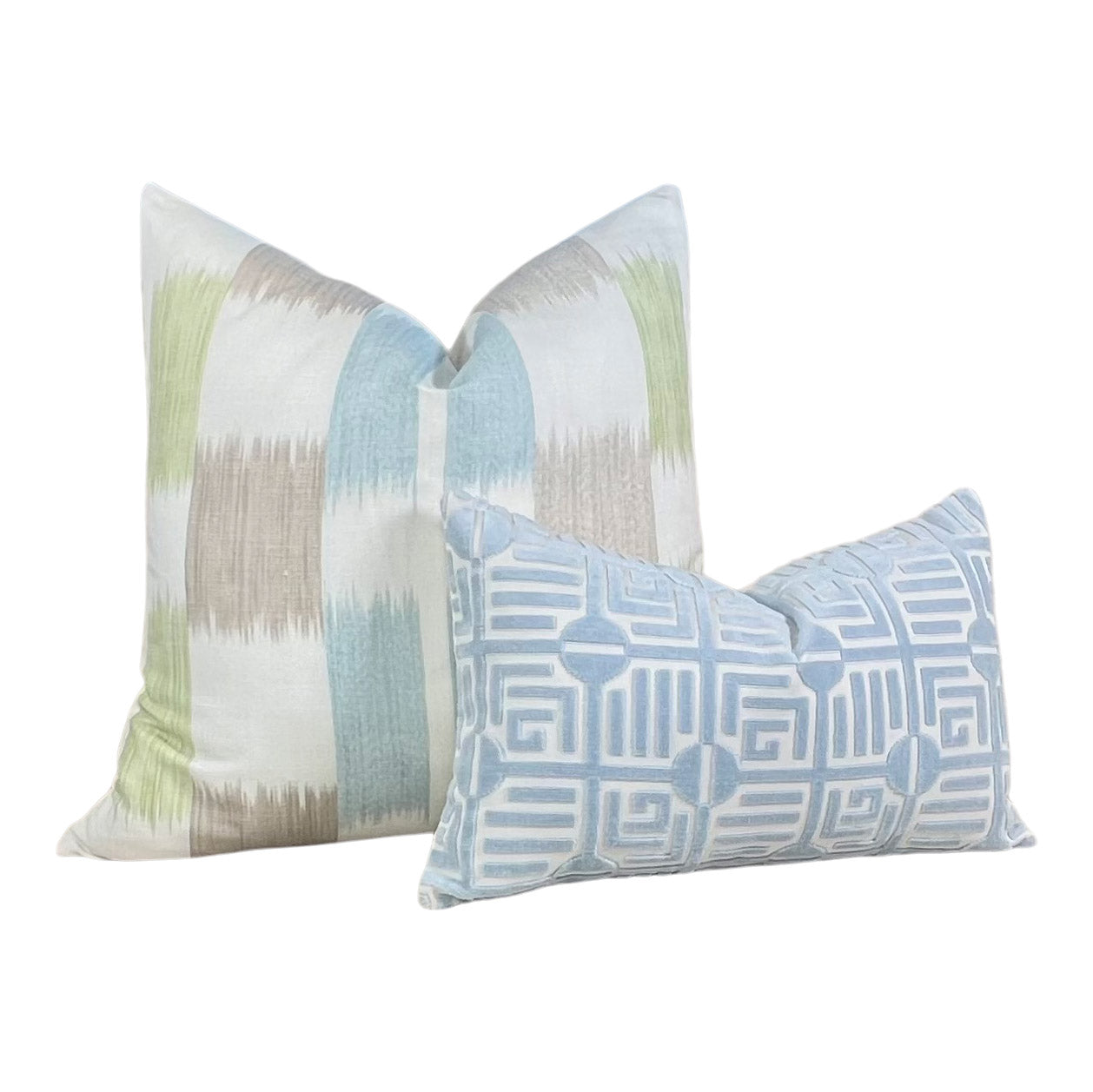 Thibaut Kasuri Pillow in Spa Blue and Green.