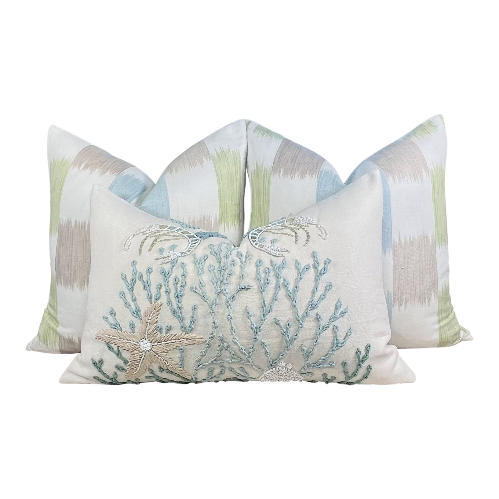 Thibaut Kasuri Pillow in Spa Blue and Green.