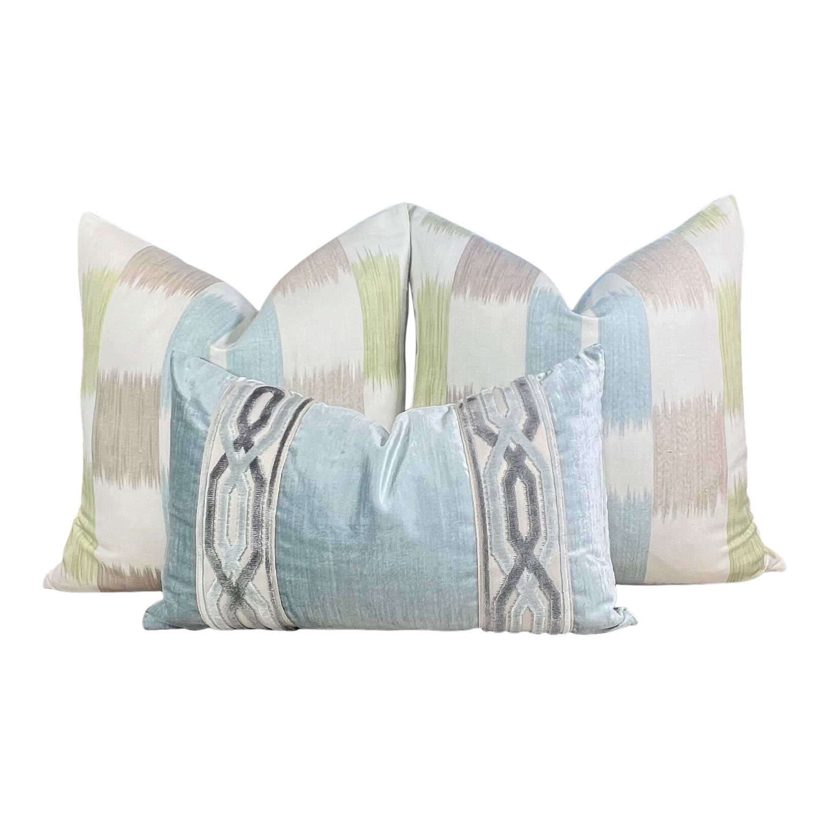 Thibaut Kasuri Pillow in Spa Blue and Green.