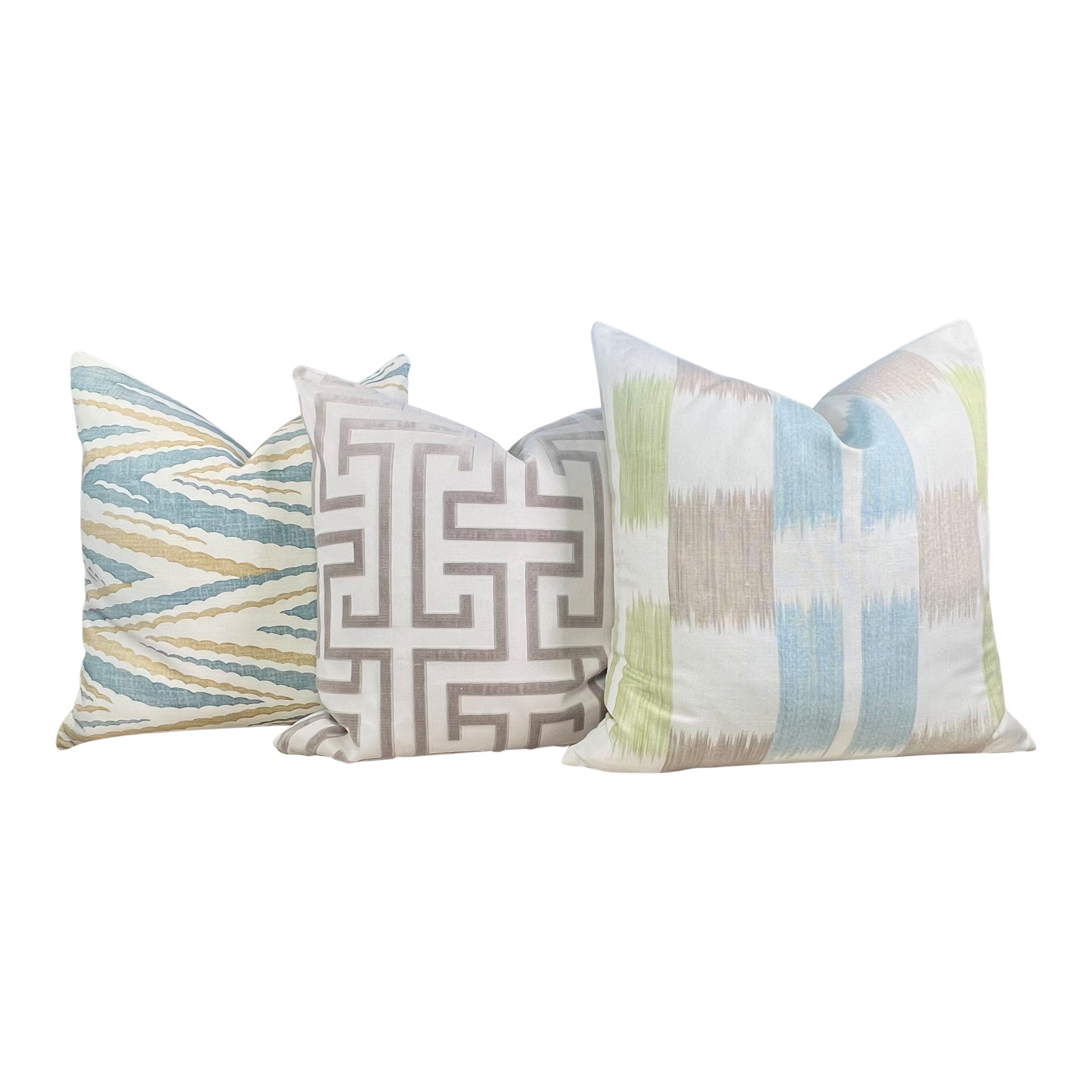Thibaut Kasuri Pillow in Spa Blue and Green.