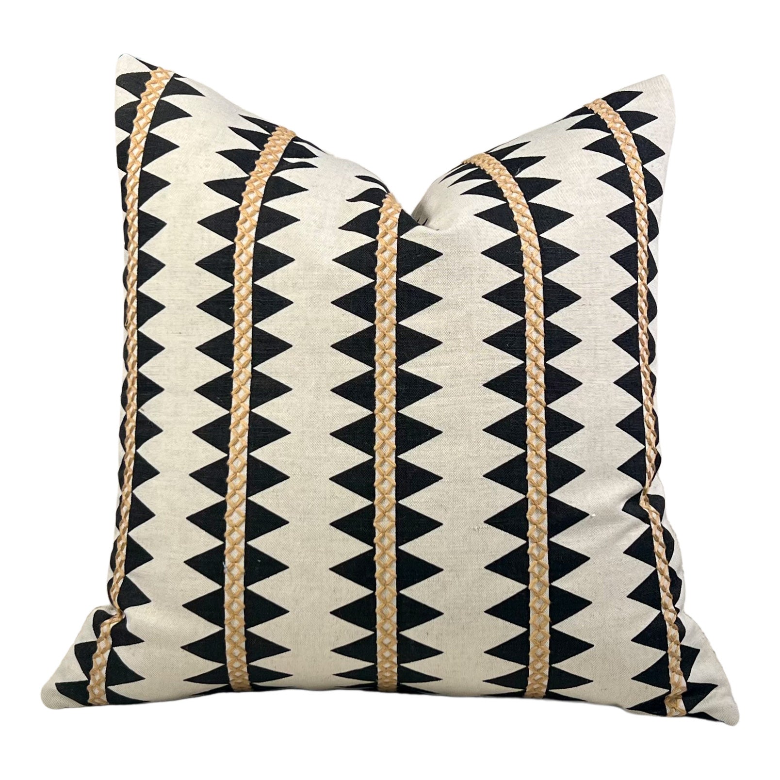 Thibaut Reno Stripe Embroidered Pillow in Black and Gold.