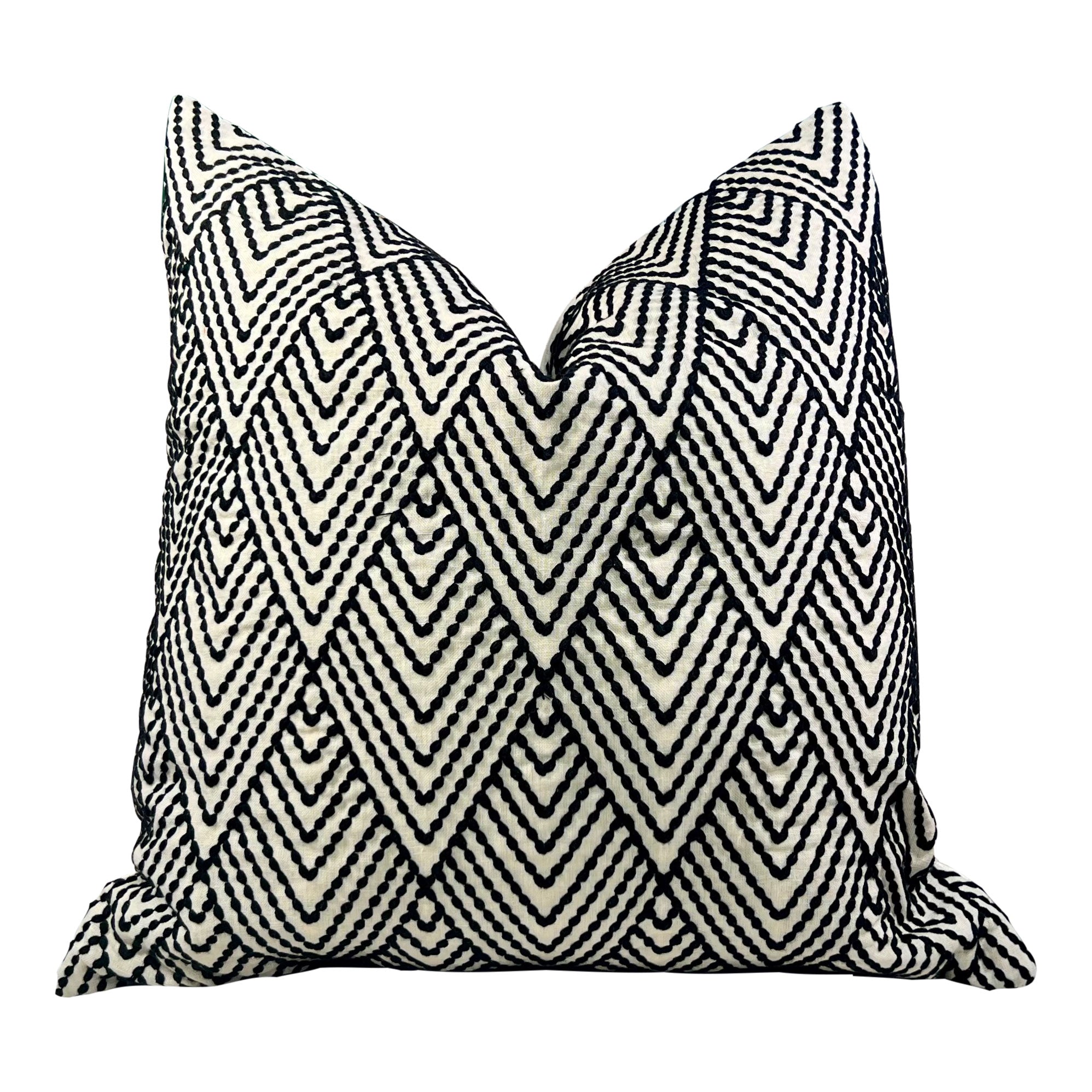 Schumacher Avila Embroidered Pillow in Black, Cream.