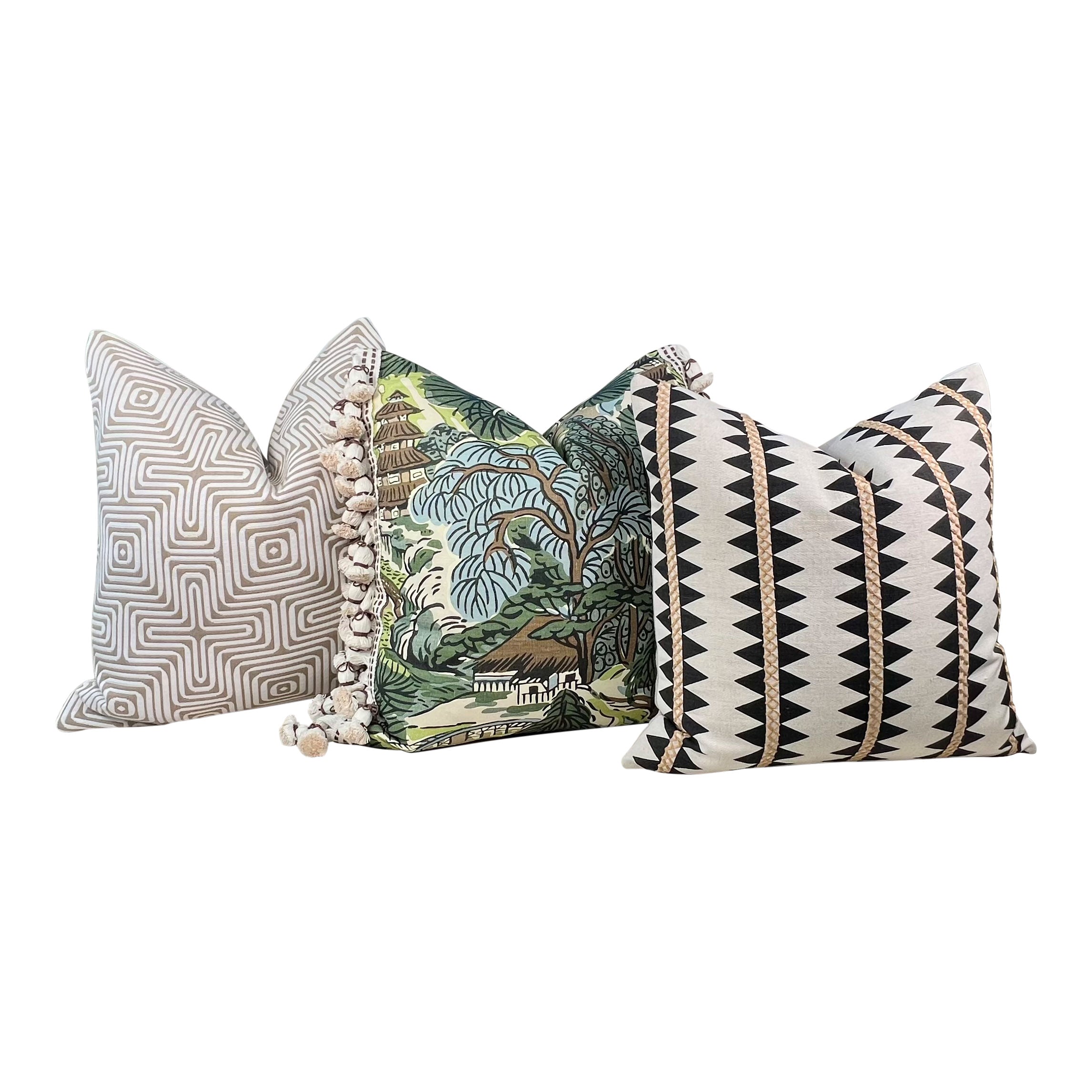 Thibaut Reno Stripe Embroidered Pillow in Black and Gold.