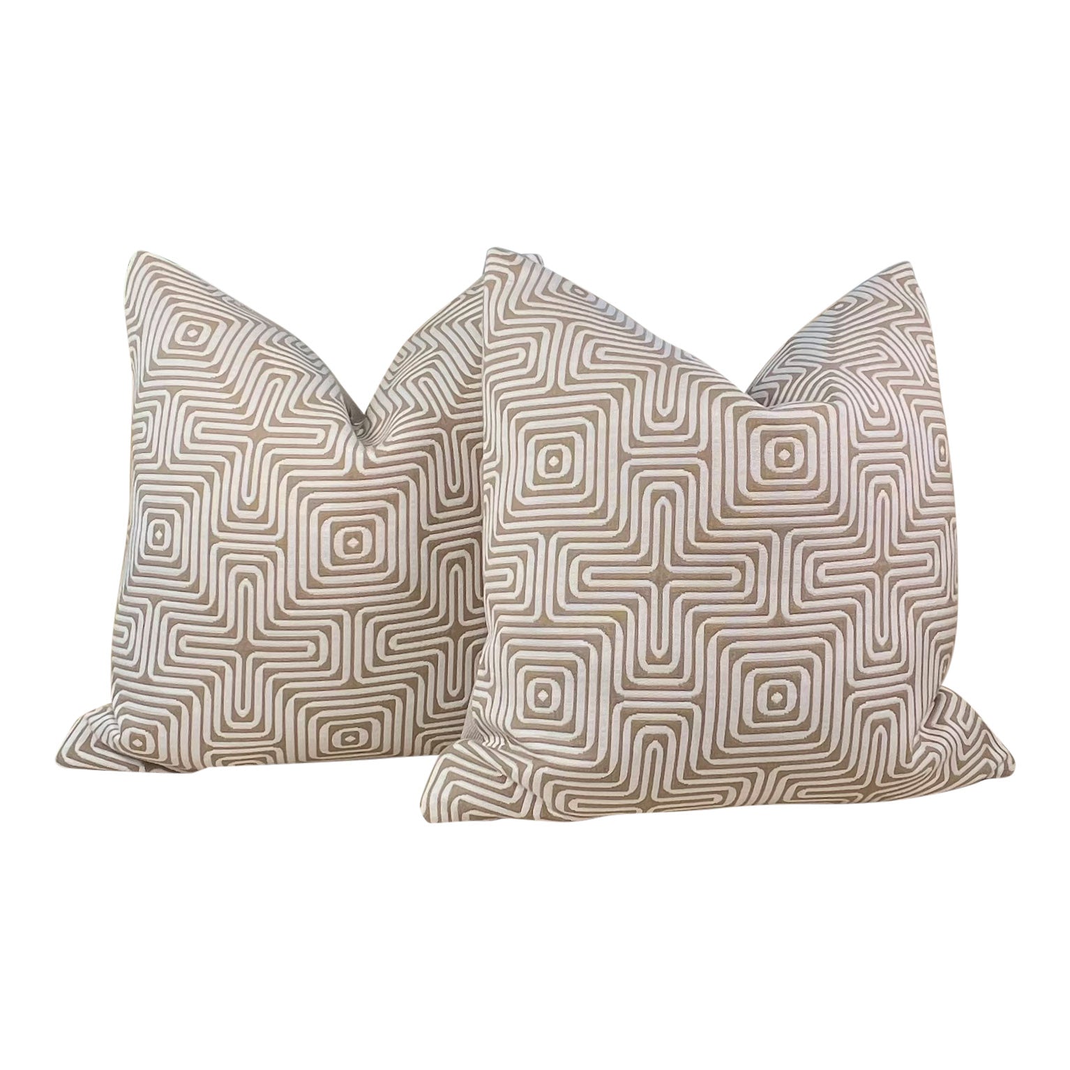 Schumacher Amazing Maze Indoor/Outdoor Decorative Pillow in Sand