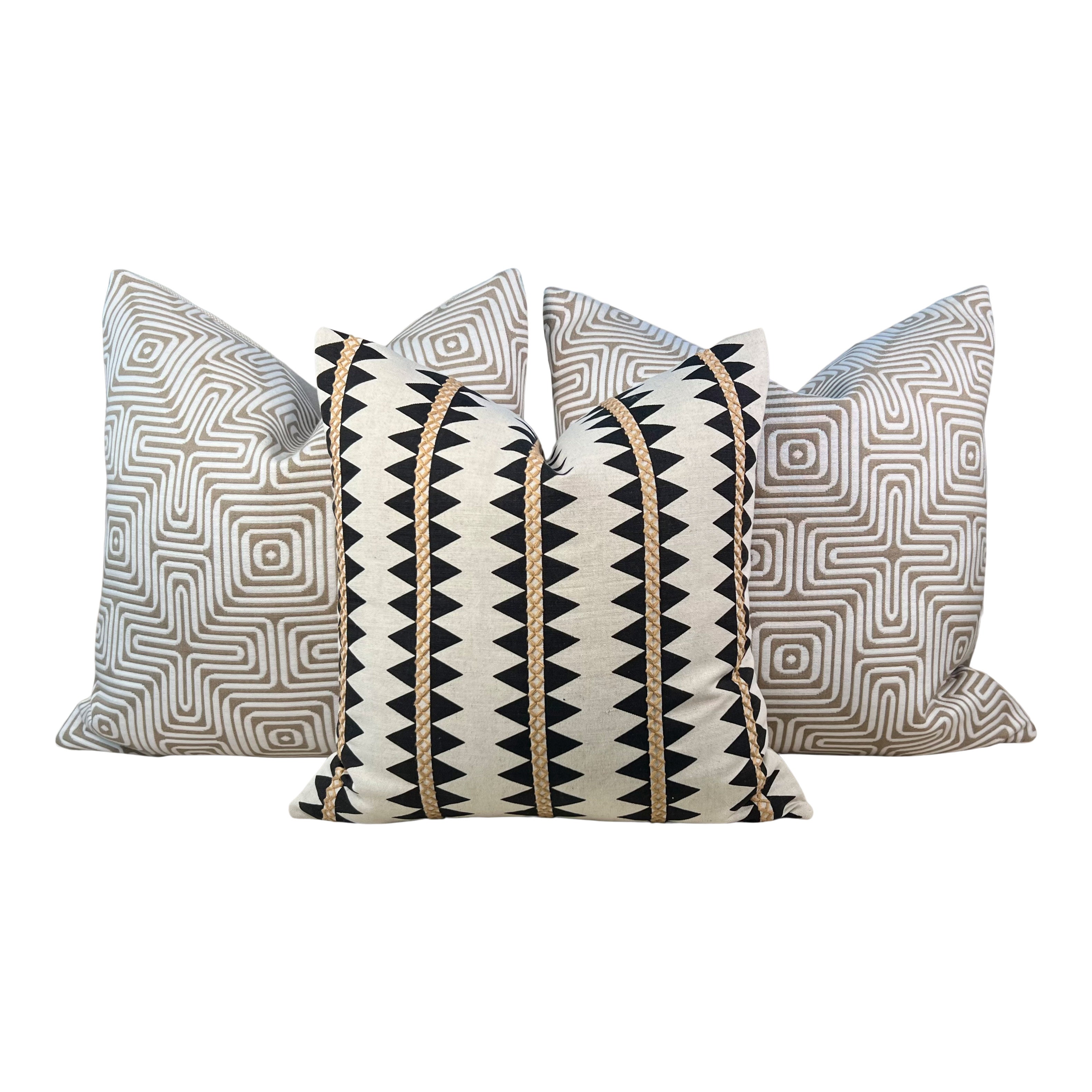 Thibaut Reno Stripe Embroidered Pillow in Black and Gold.